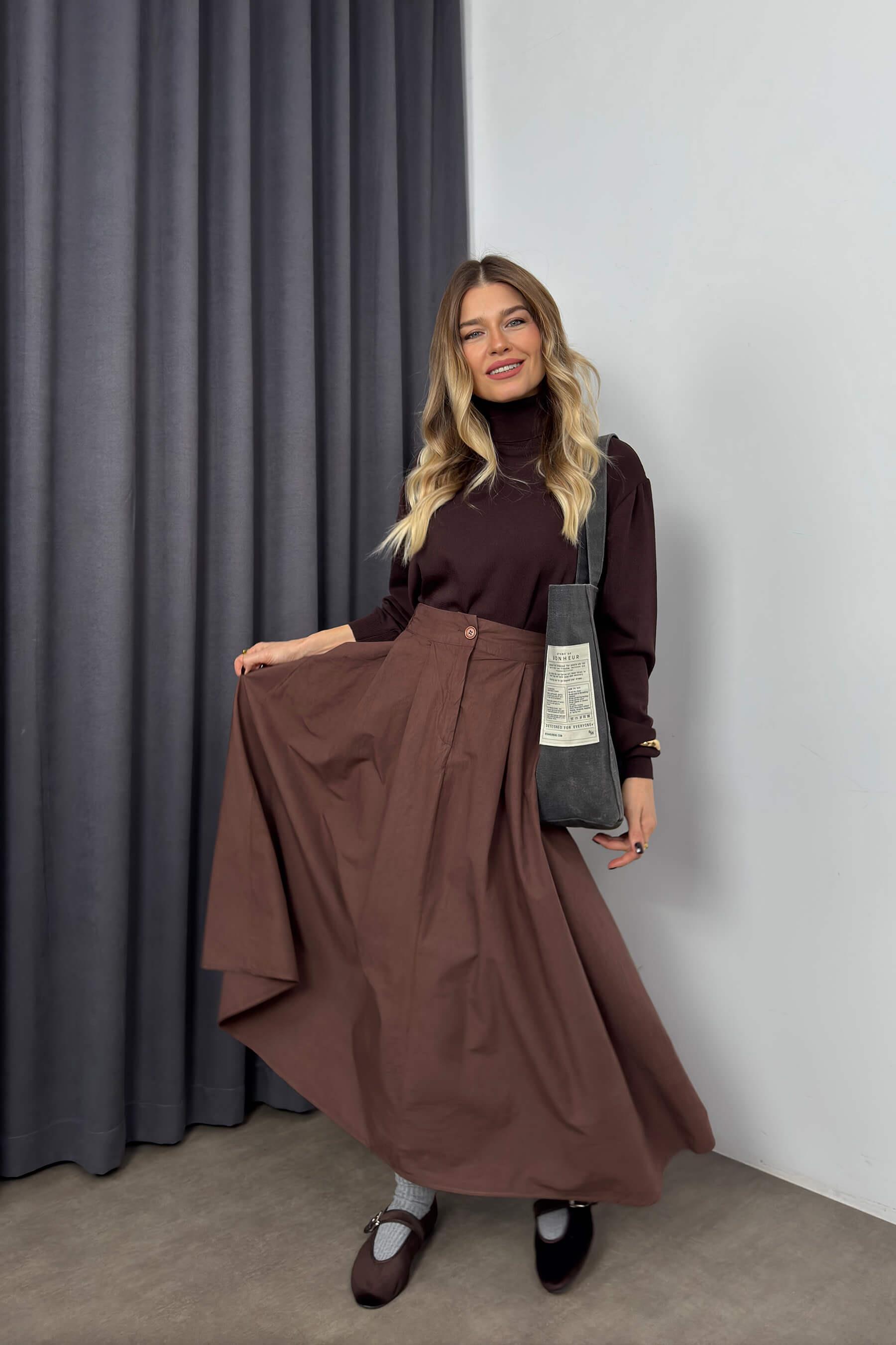 Koyu Kahve Merserize Boğazlı Premium Kazak