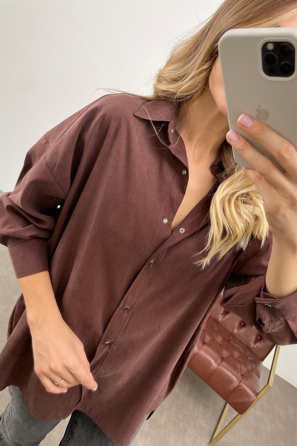 Koyu Kahve Oversize Gömlek