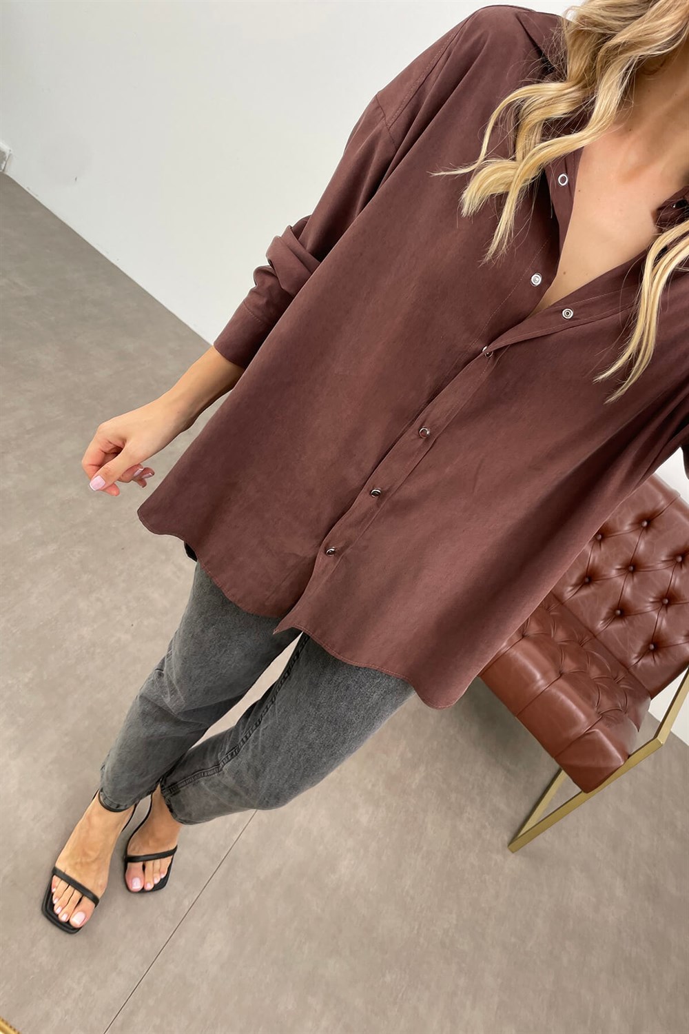 Koyu Kahve Oversize Gömlek