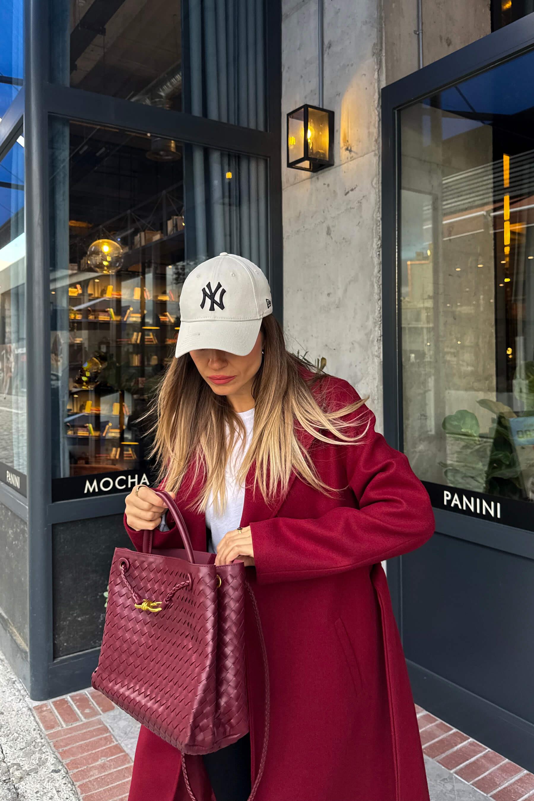 Koyu Kırmızı Astarlı Kaşe Kaban