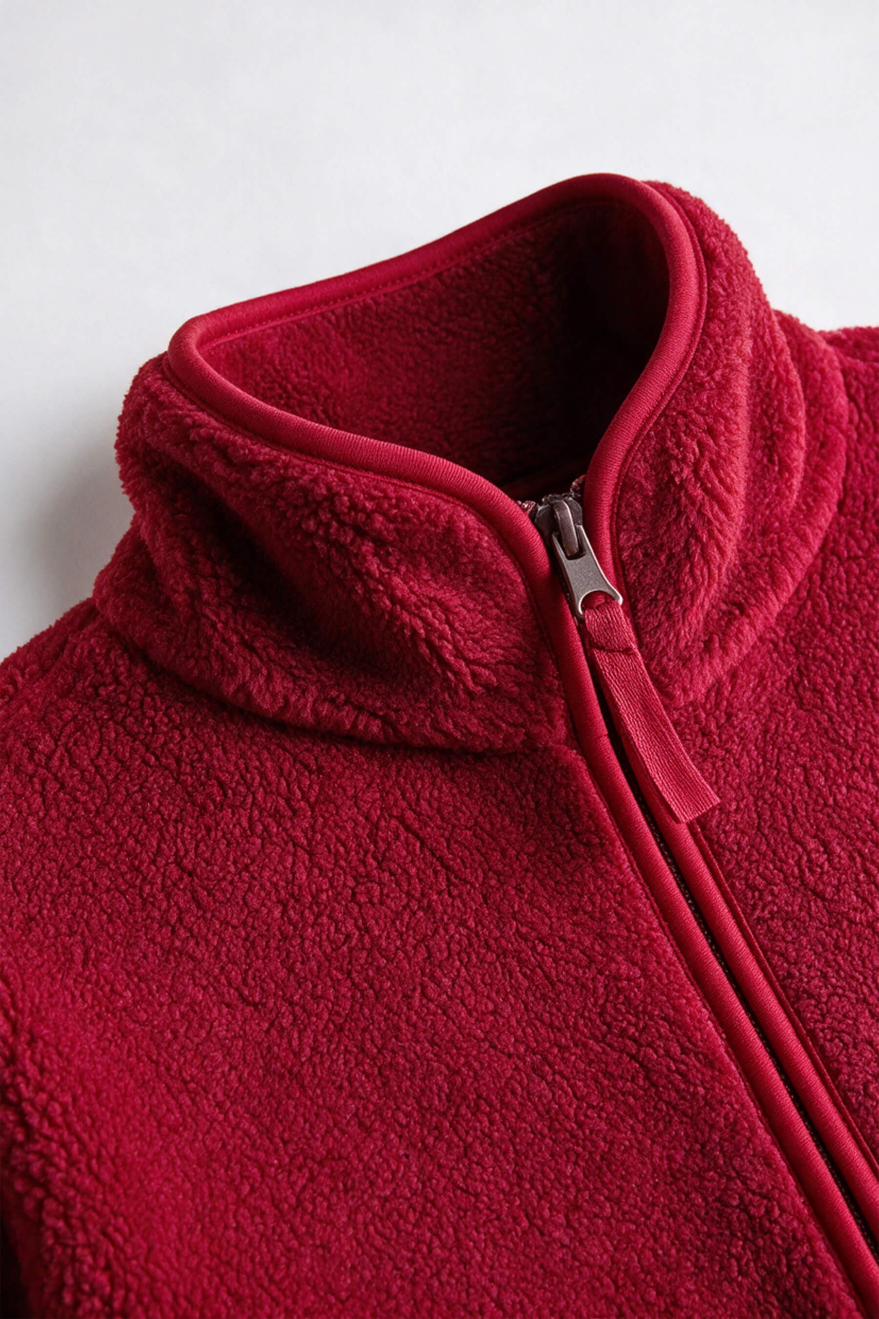 Koyu Kırmızı Fermuarlı Oversize Peluş Sweatshirt