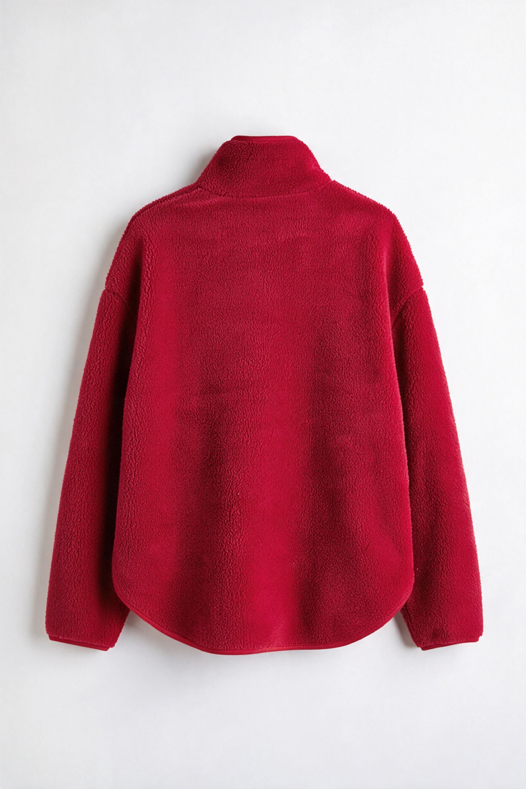 Koyu Kırmızı Fermuarlı Oversize Peluş Sweatshirt