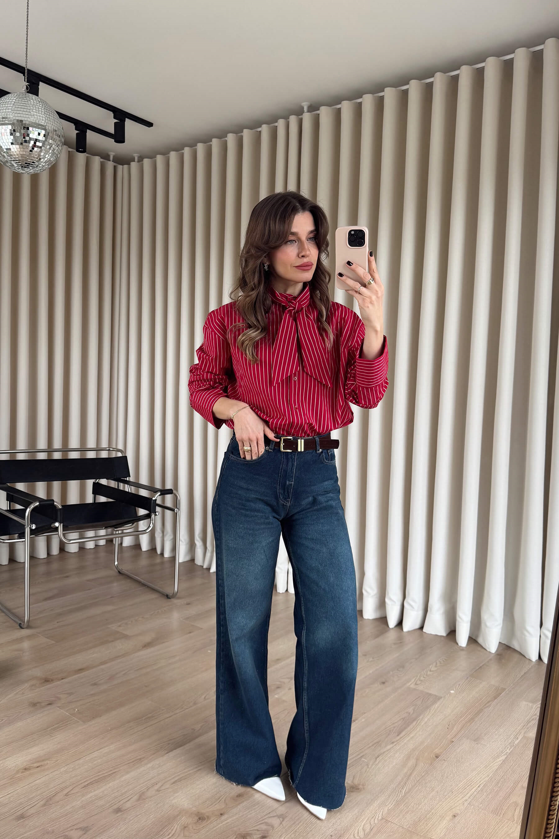 Koyu Mavi Kemerli Bol Paça Premium Jean