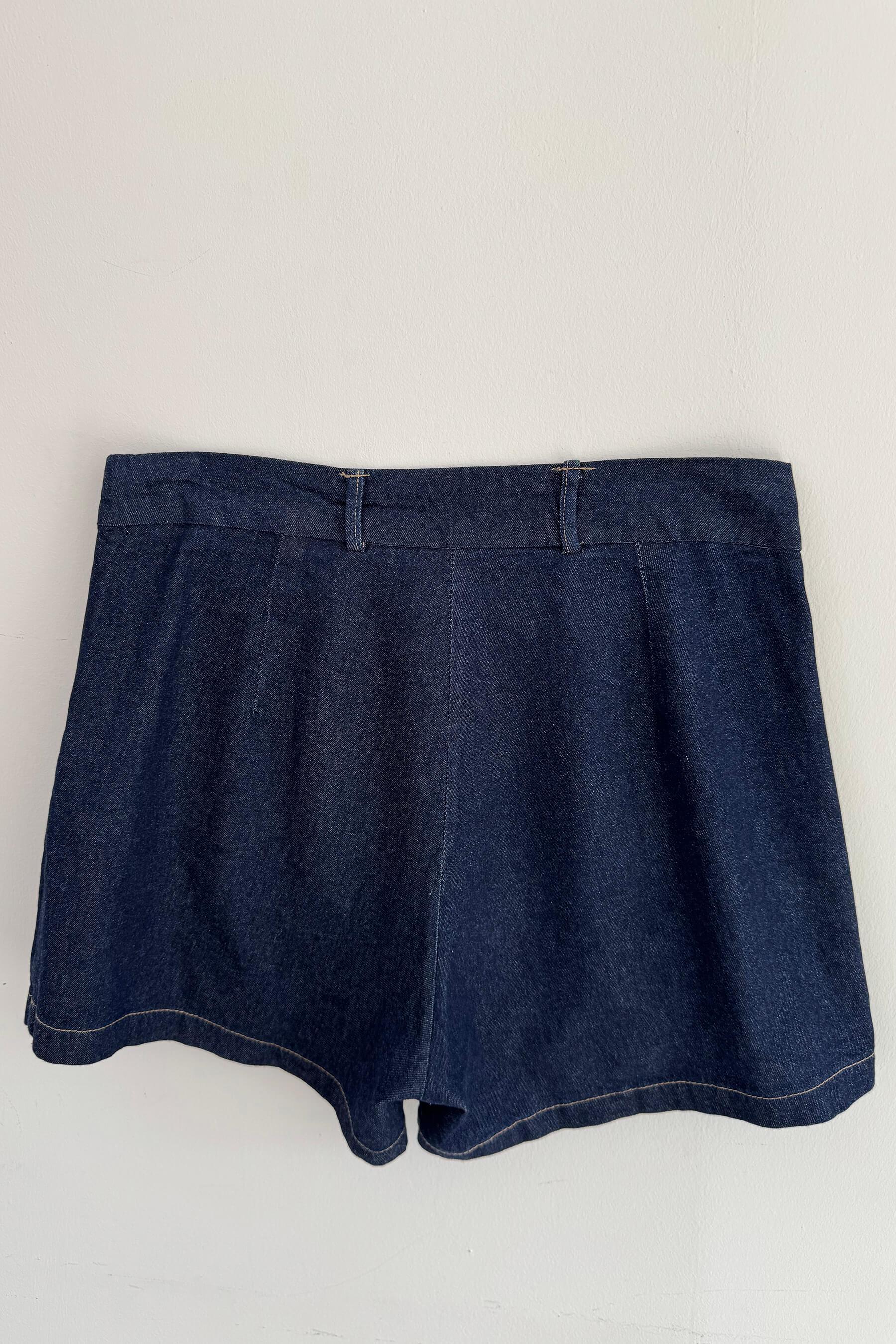 Lacivert Gömlek Önü Pileli Şort Etek Denim Takım