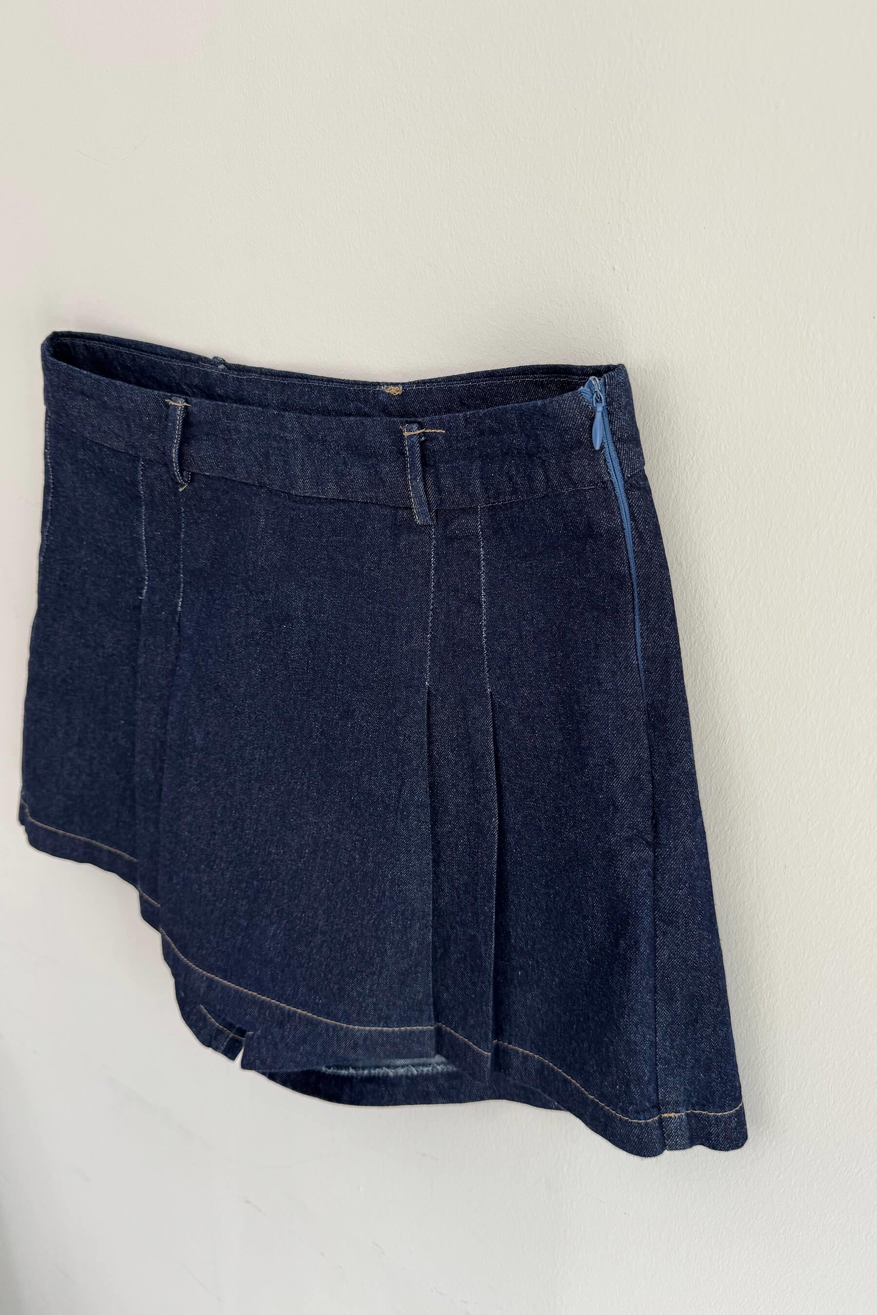 Lacivert Gömlek Önü Pileli Şort Etek Denim Takım