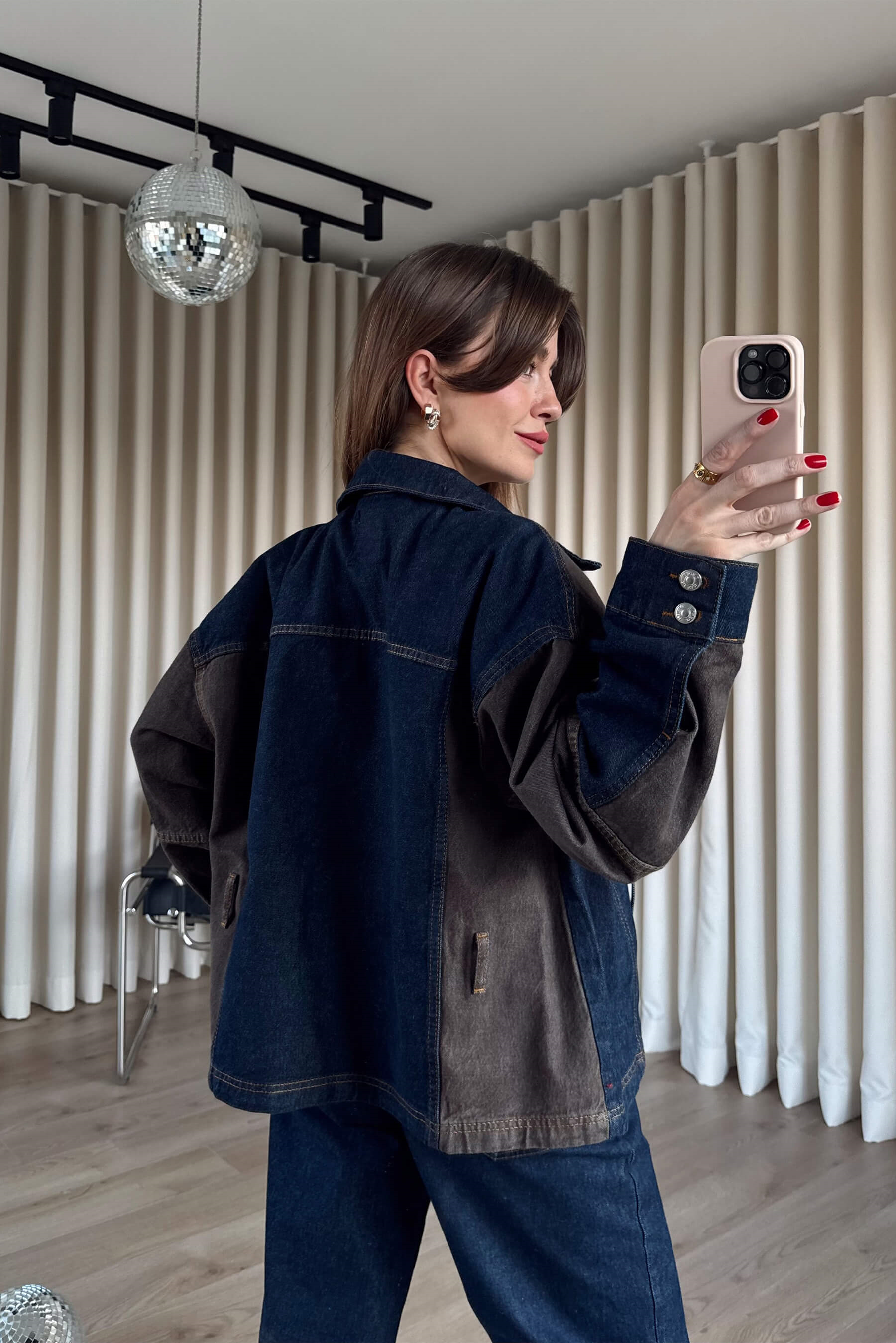 Lacivert Kahve Fermuarlı Ceket Pantolon Denim Takım