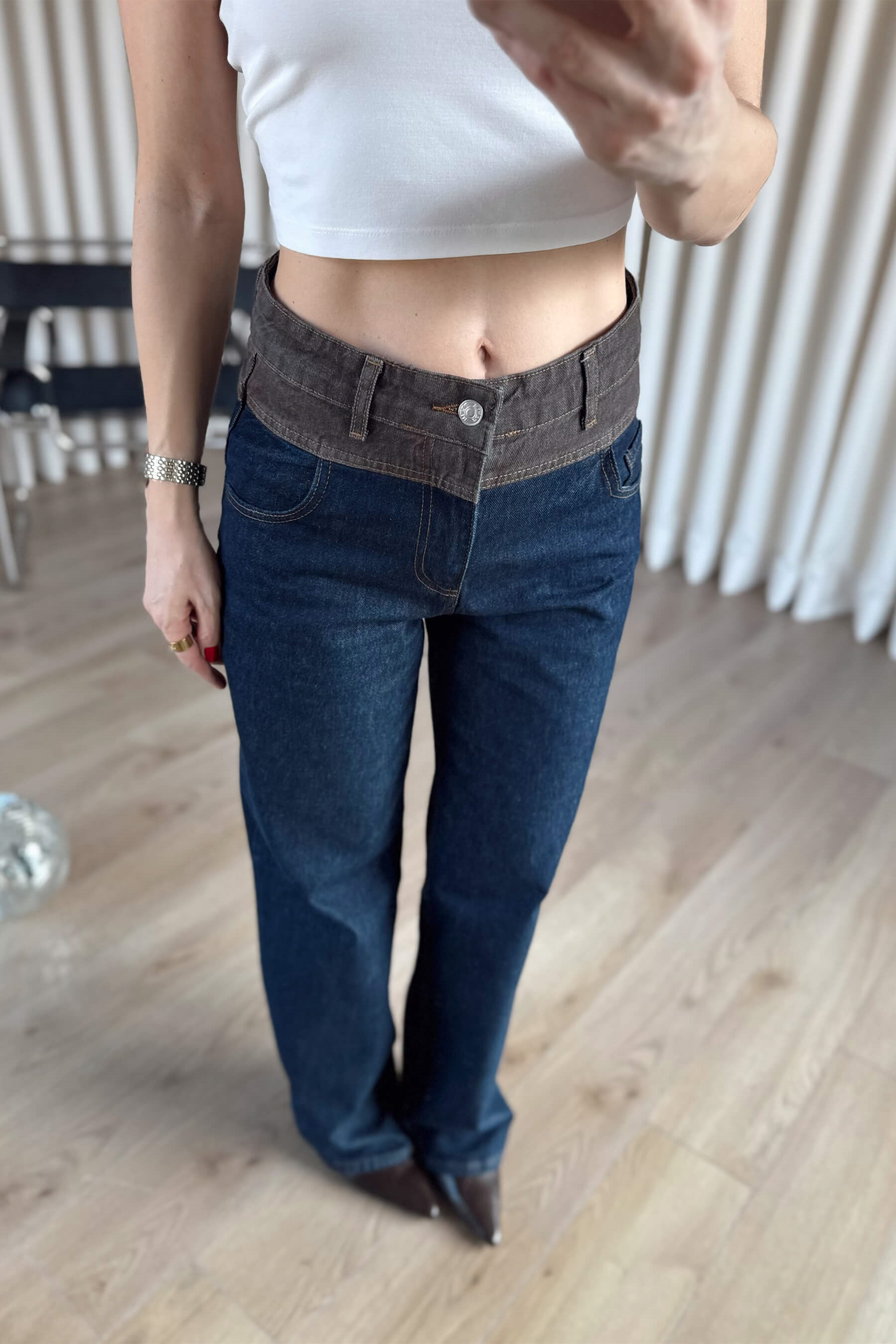 Lacivert Kahve Fermuarlı Ceket Pantolon Denim Takım