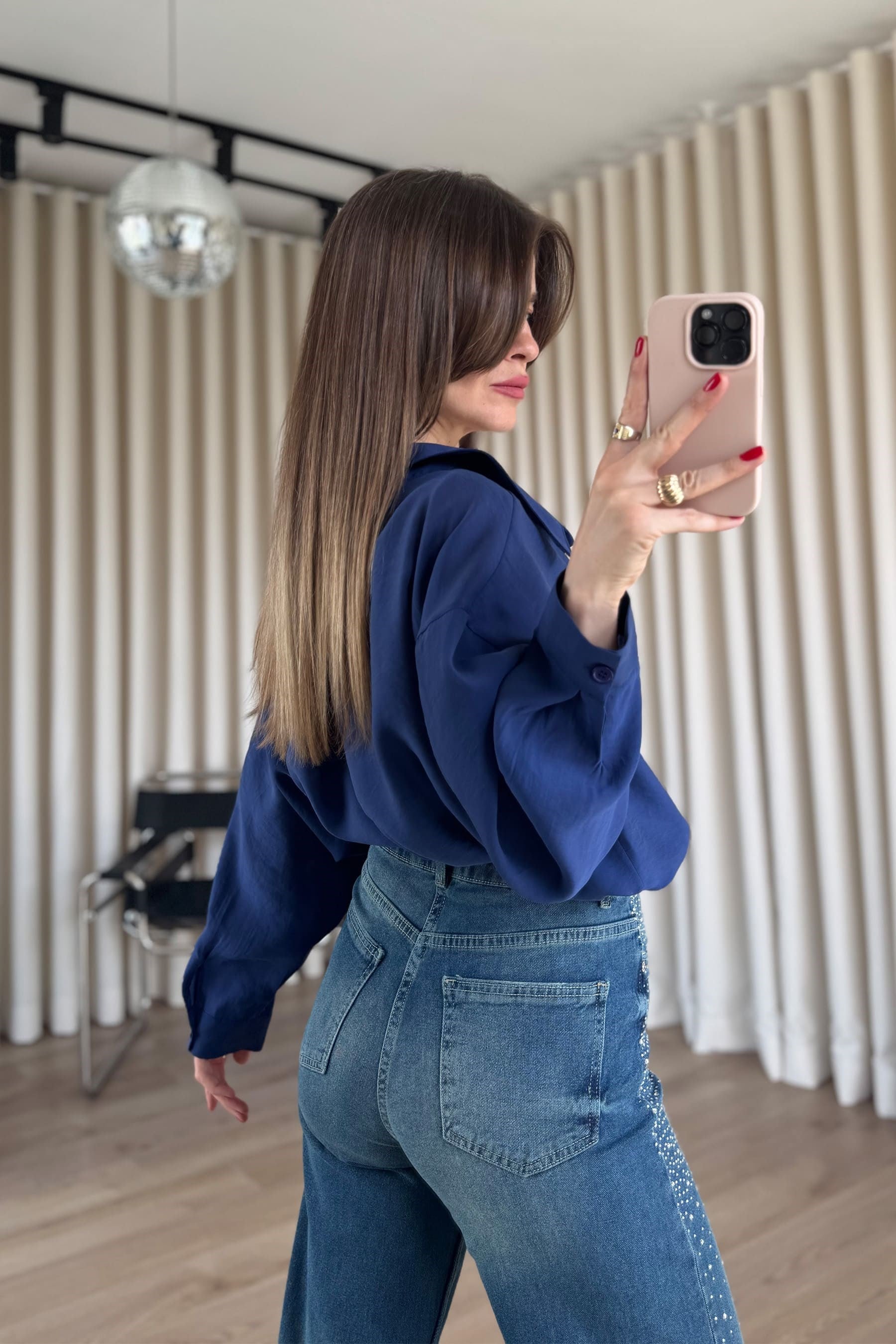 Lacivert Oversize Modal Kumaş Gömlek