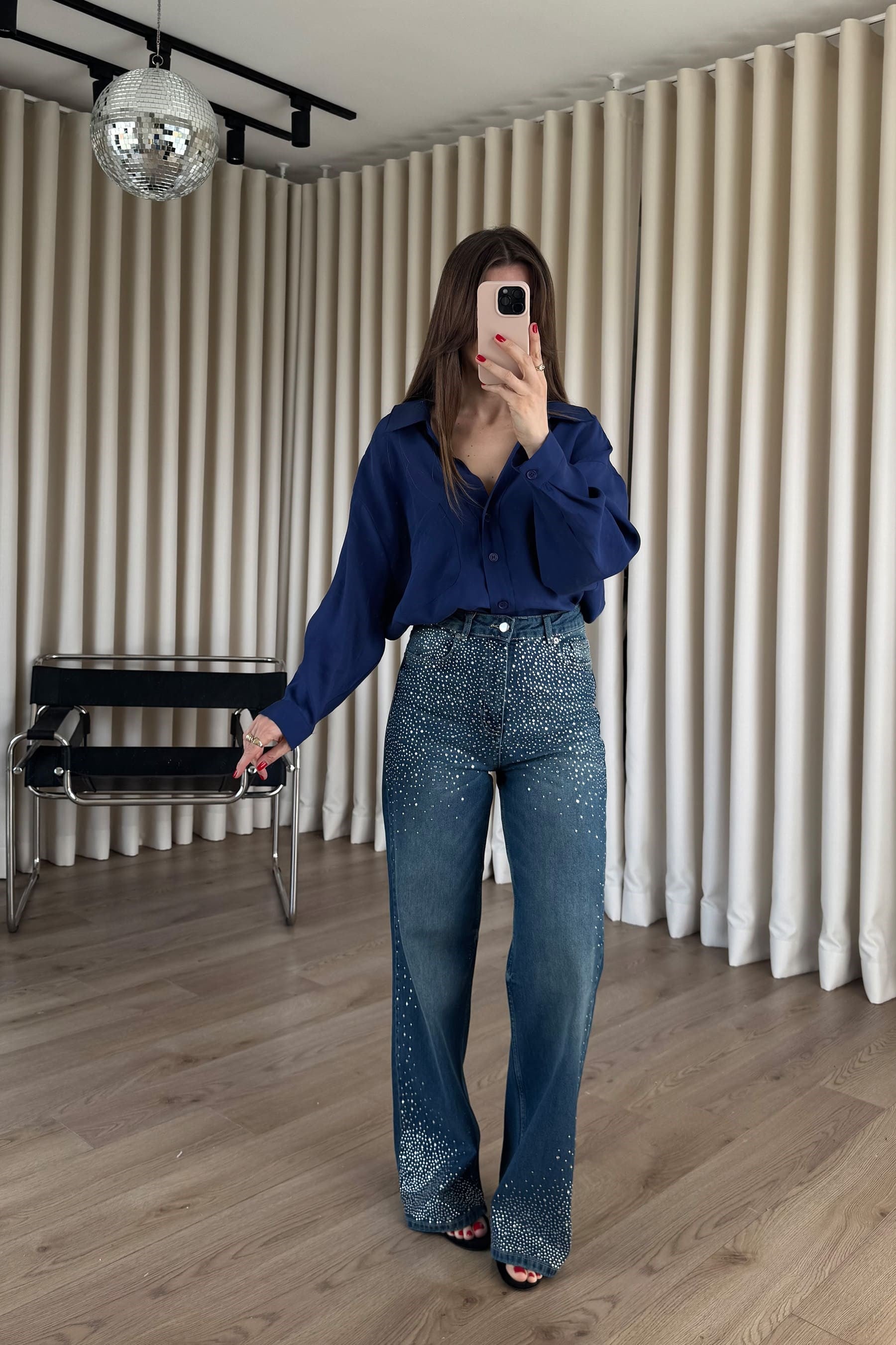 Lacivert Oversize Modal Kumaş Gömlek