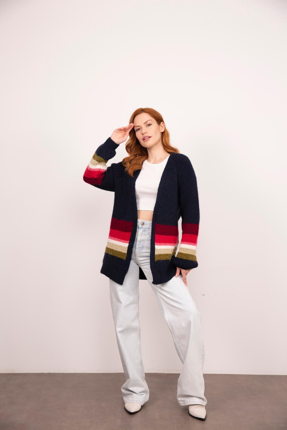 Lacivert Oversize Triko Hırka