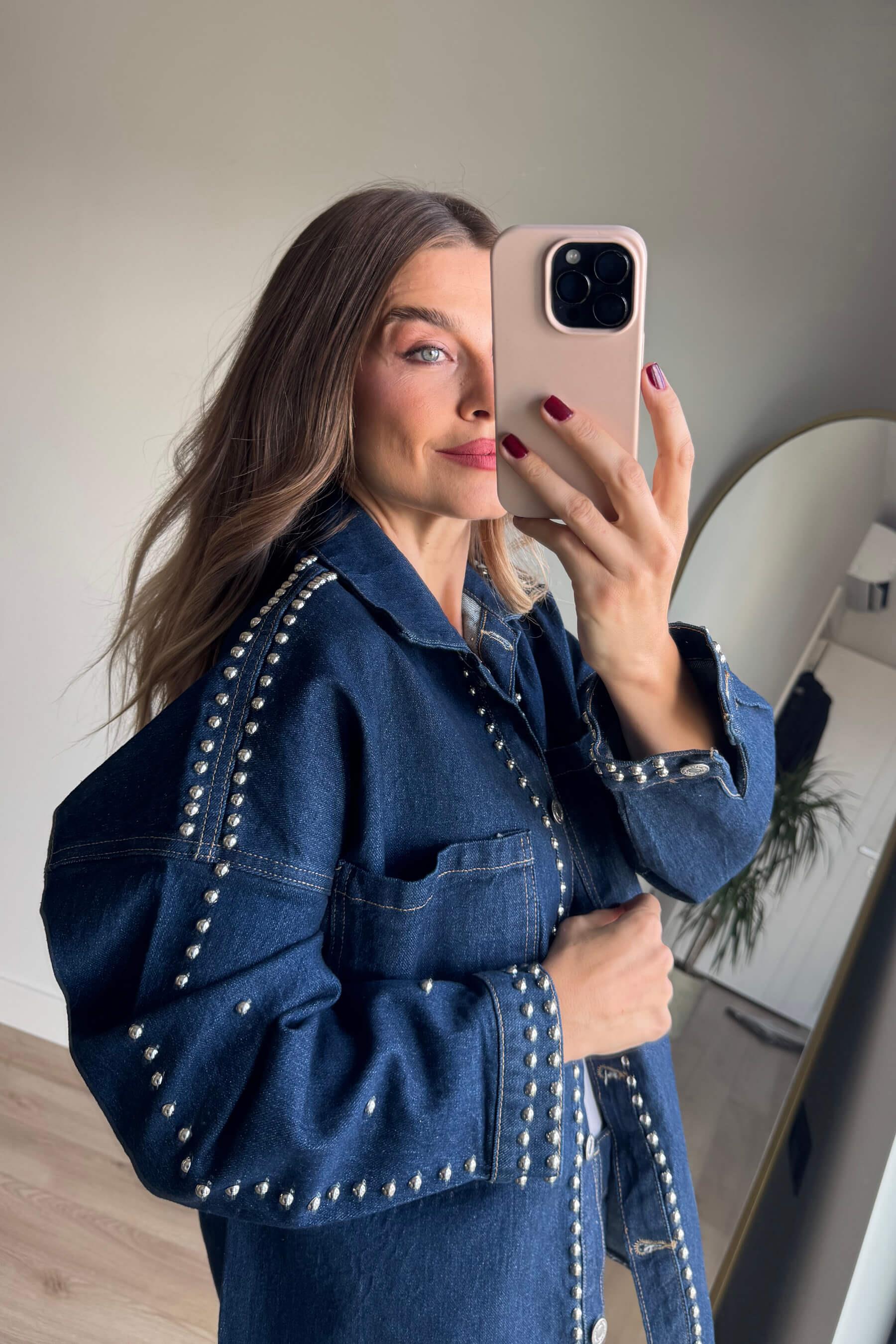 Lacivert Zımba Baskı Gömlek Pantolon Denim Takım