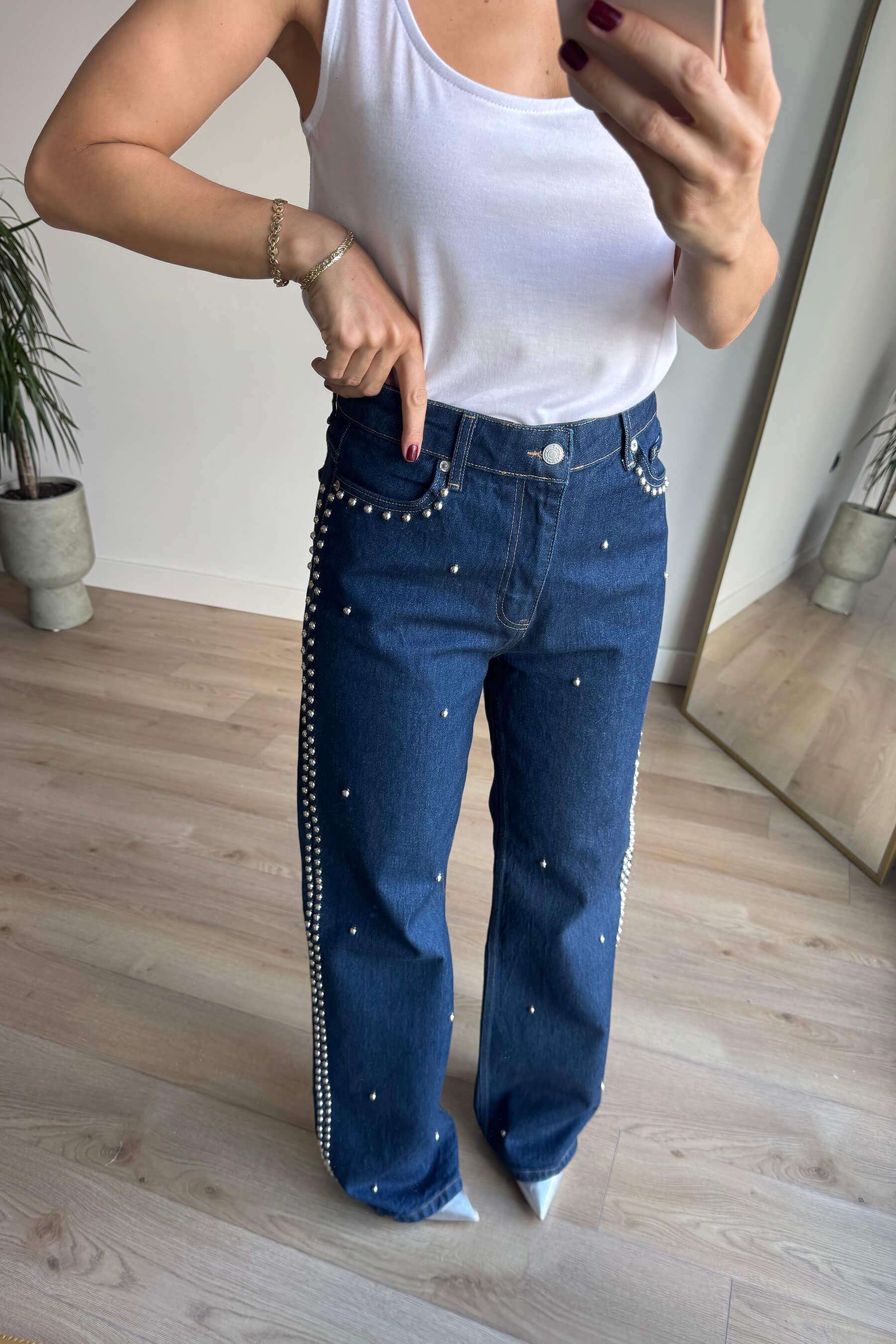 Lacivert Zımba Baskı Gömlek Pantolon Denim Takım