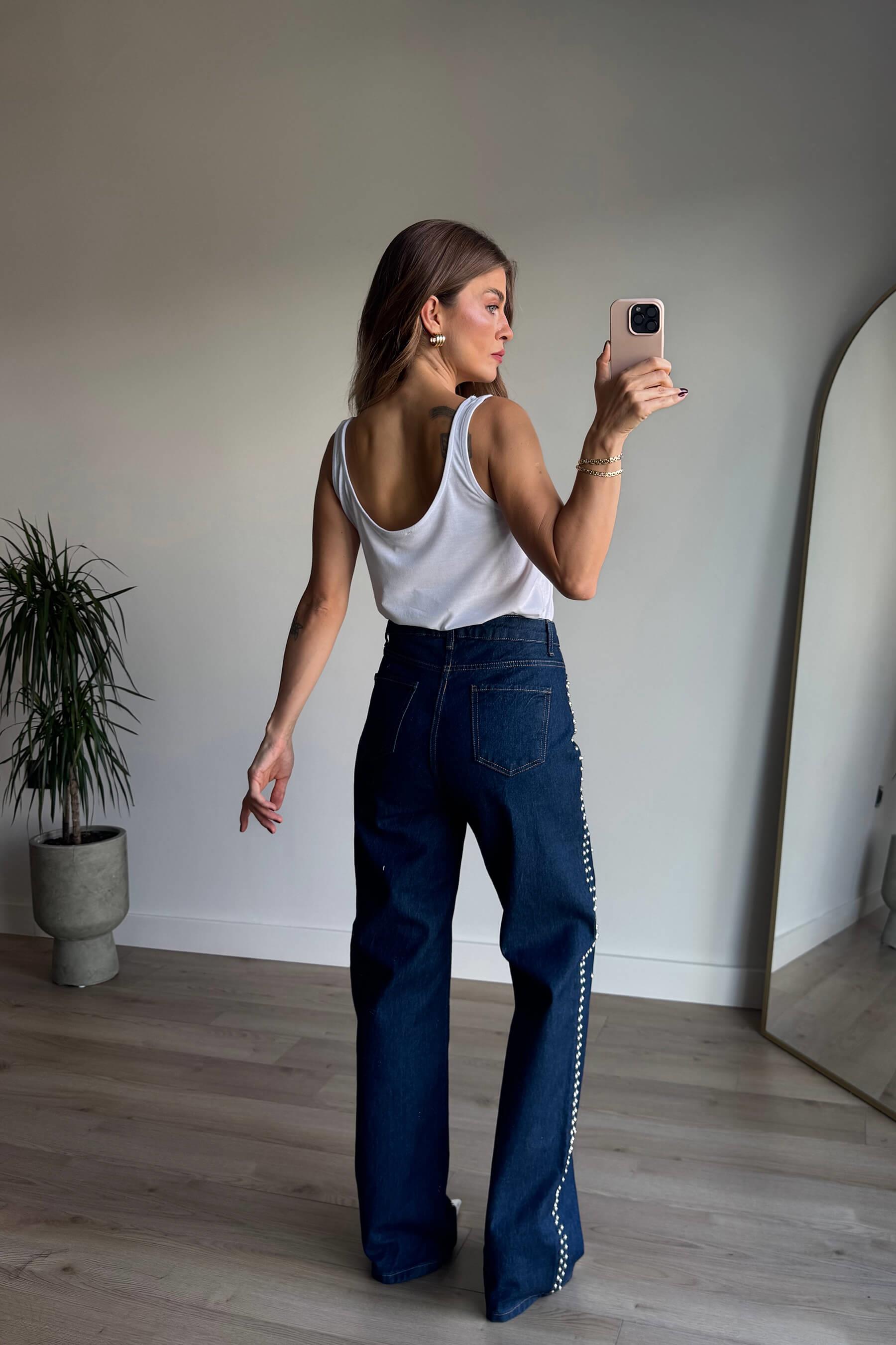 Lacivert Zımba Baskı Gömlek Pantolon Denim Takım