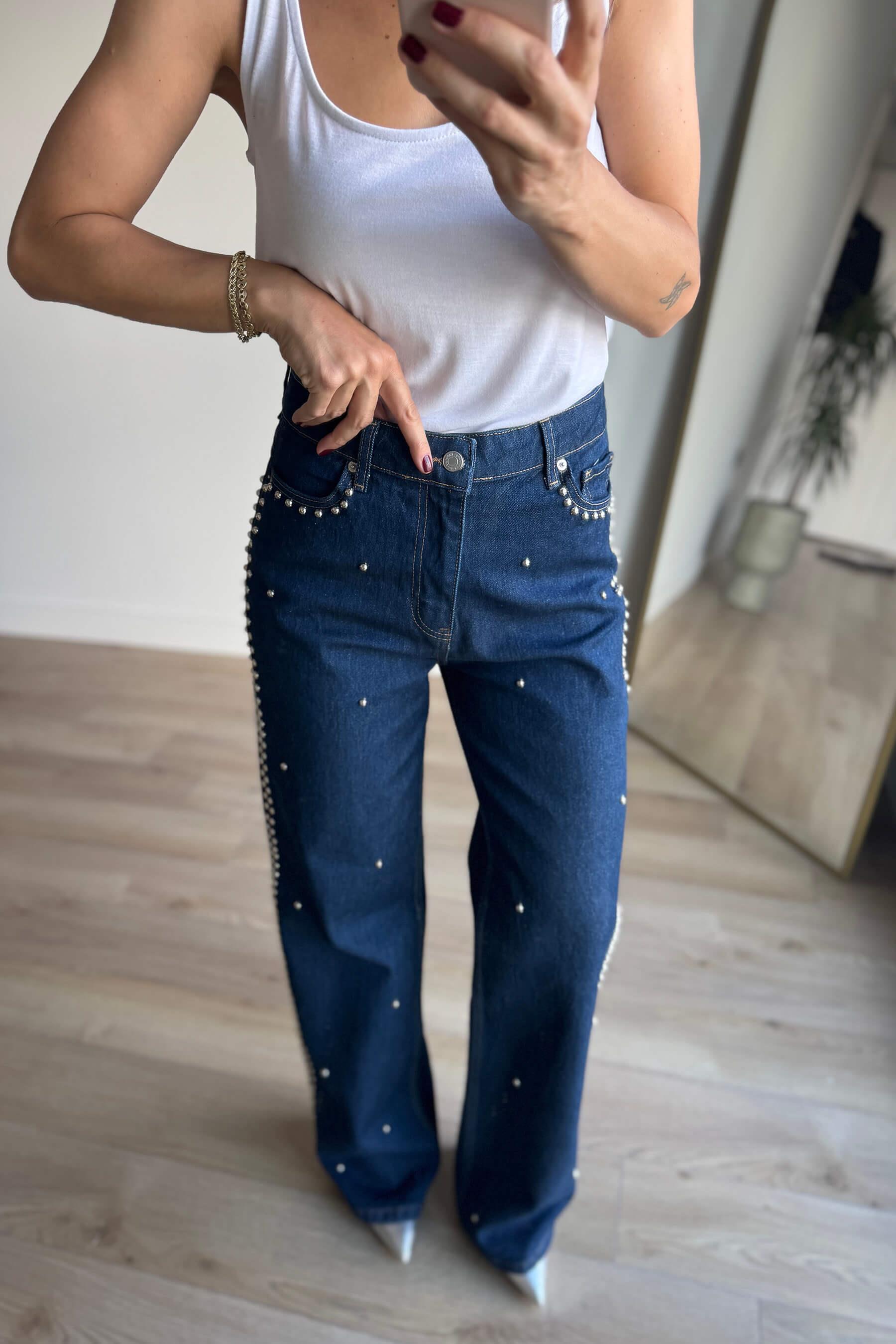 Lacivert Zımba Baskı Gömlek Pantolon Denim Takım