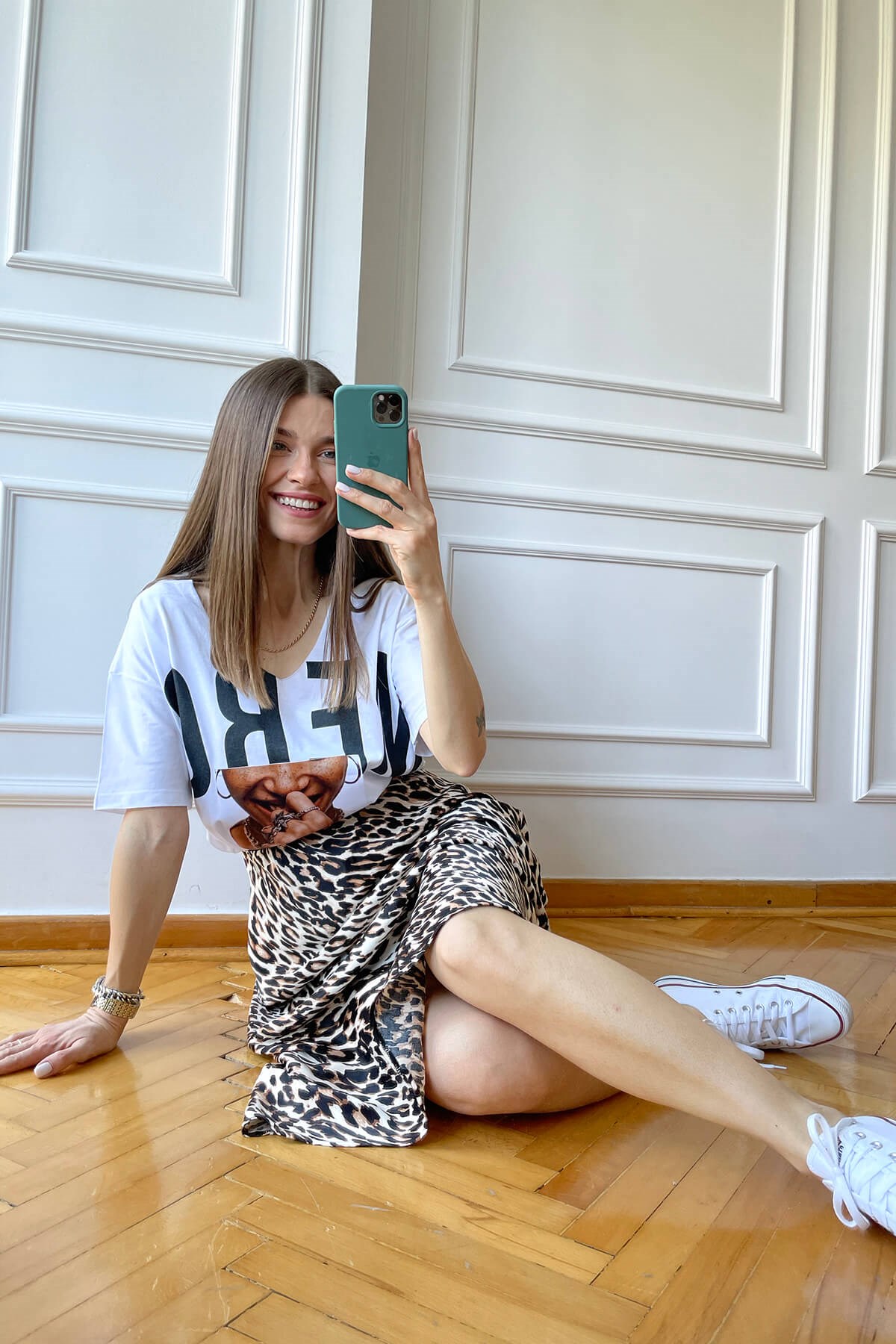 Leopar Beli Lastikli Saten Etek