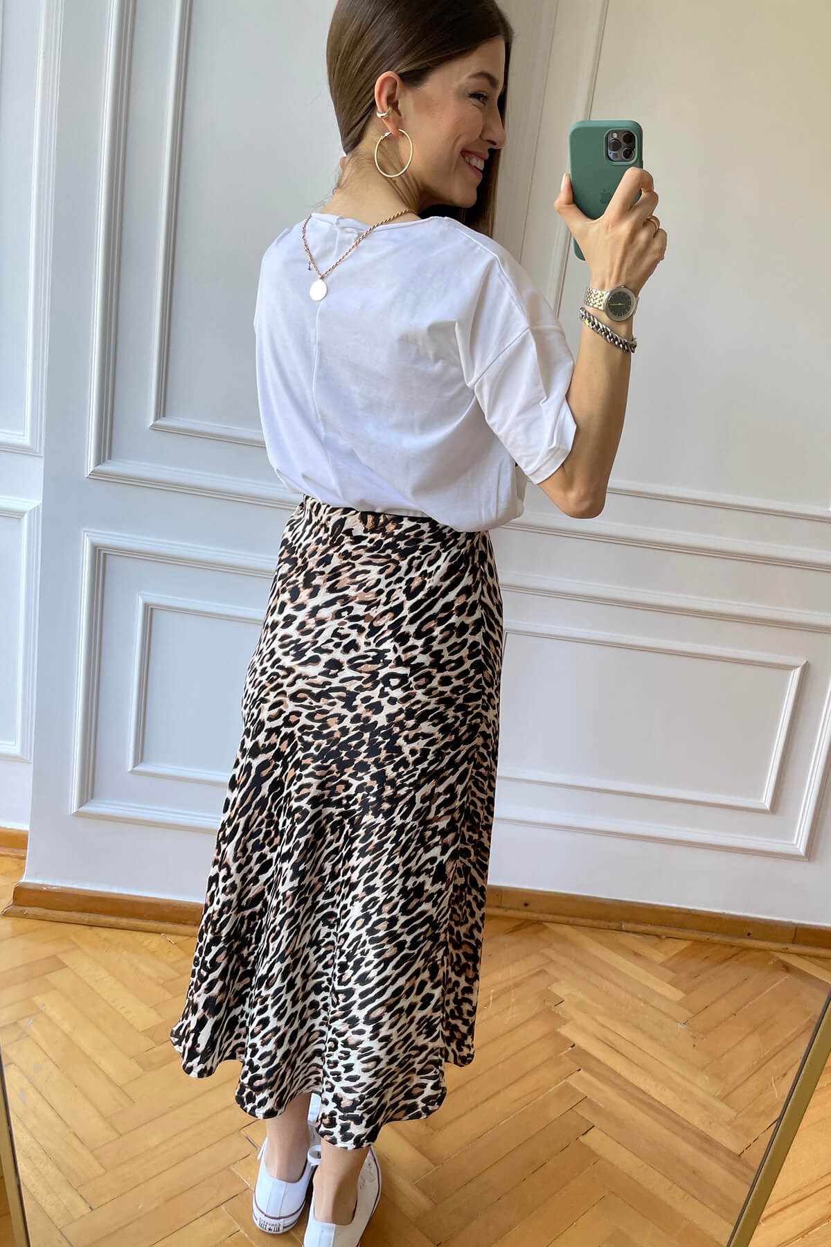 Leopar Beli Lastikli Saten Etek