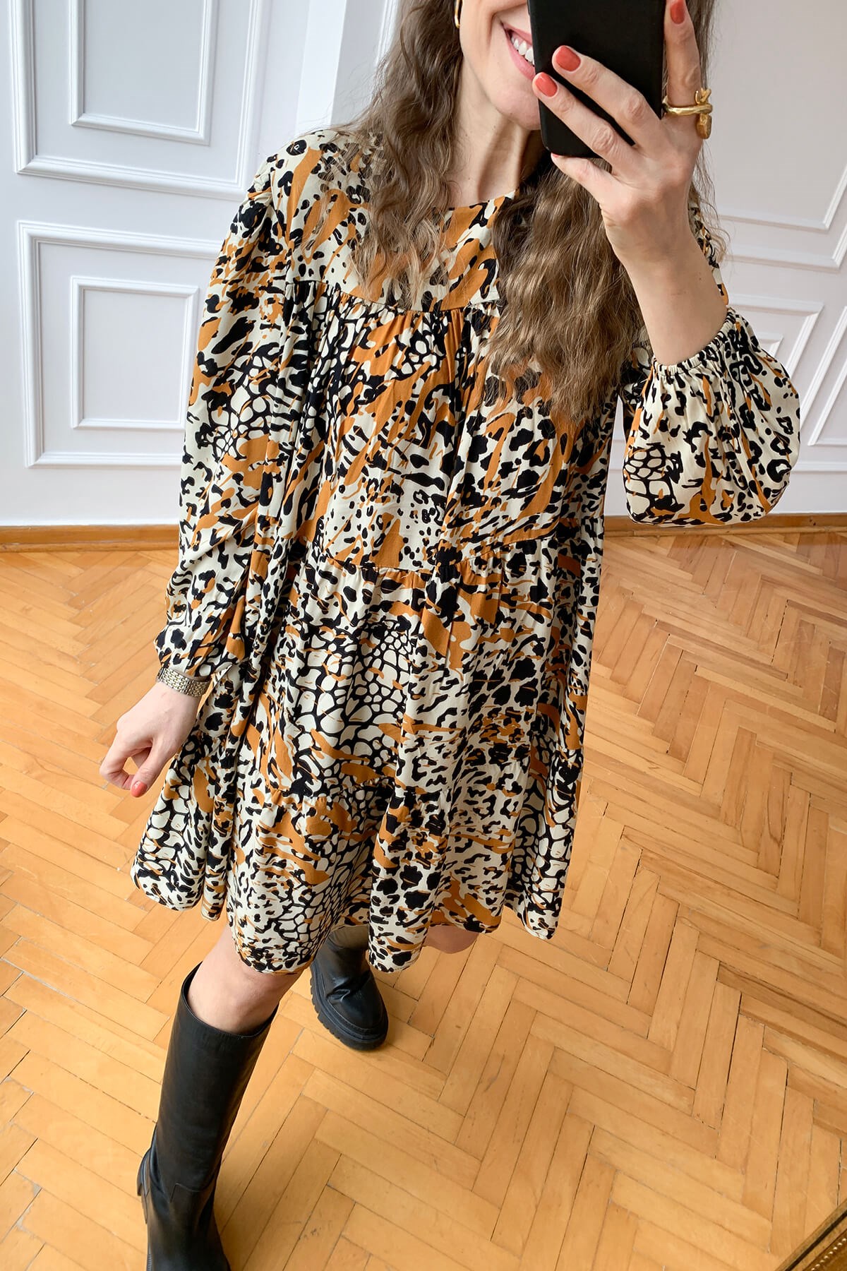 Leopar Desen Fırfırlı Elbise
