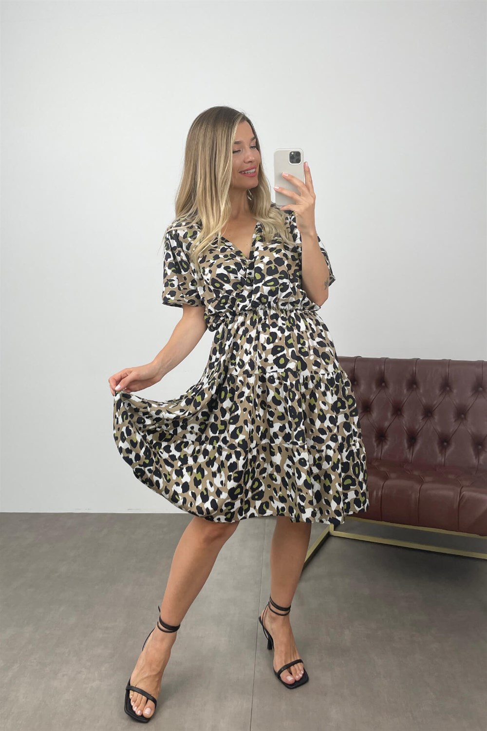 Leopar Kruvaze Elbise