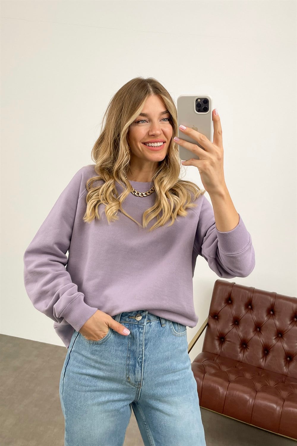 Lila Bisiklet Yaka Sweatshirt