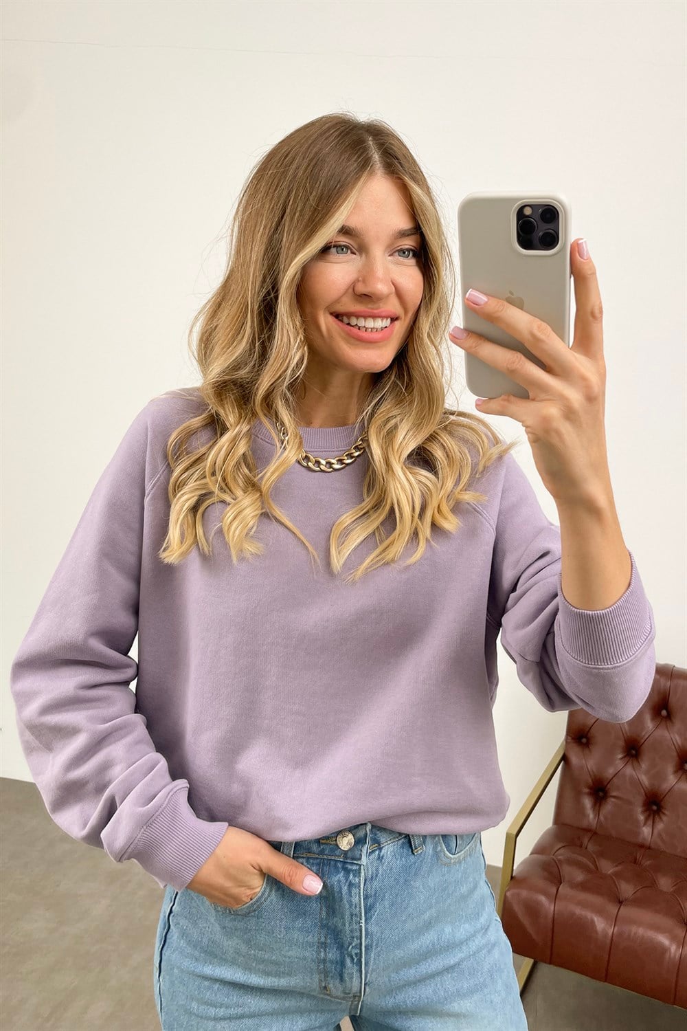 Lila Bisiklet Yaka Sweatshirt