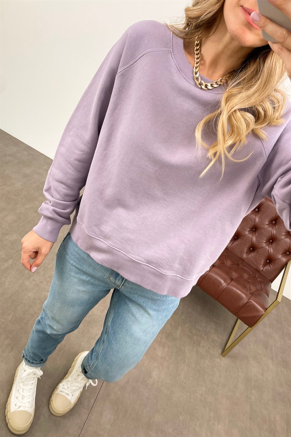 Lila Bisiklet Yaka Sweatshirt