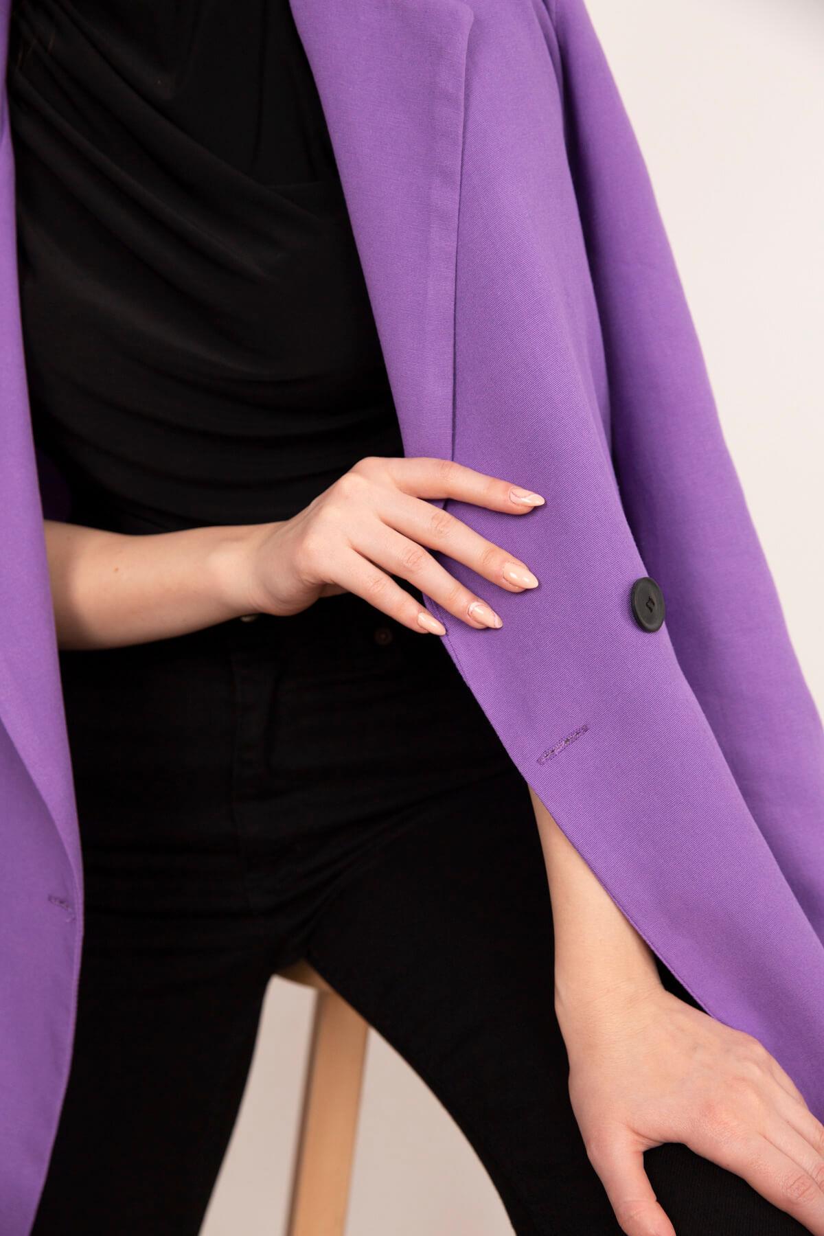Lila Vatkalı Düğmeli Keten Blazer Ceket