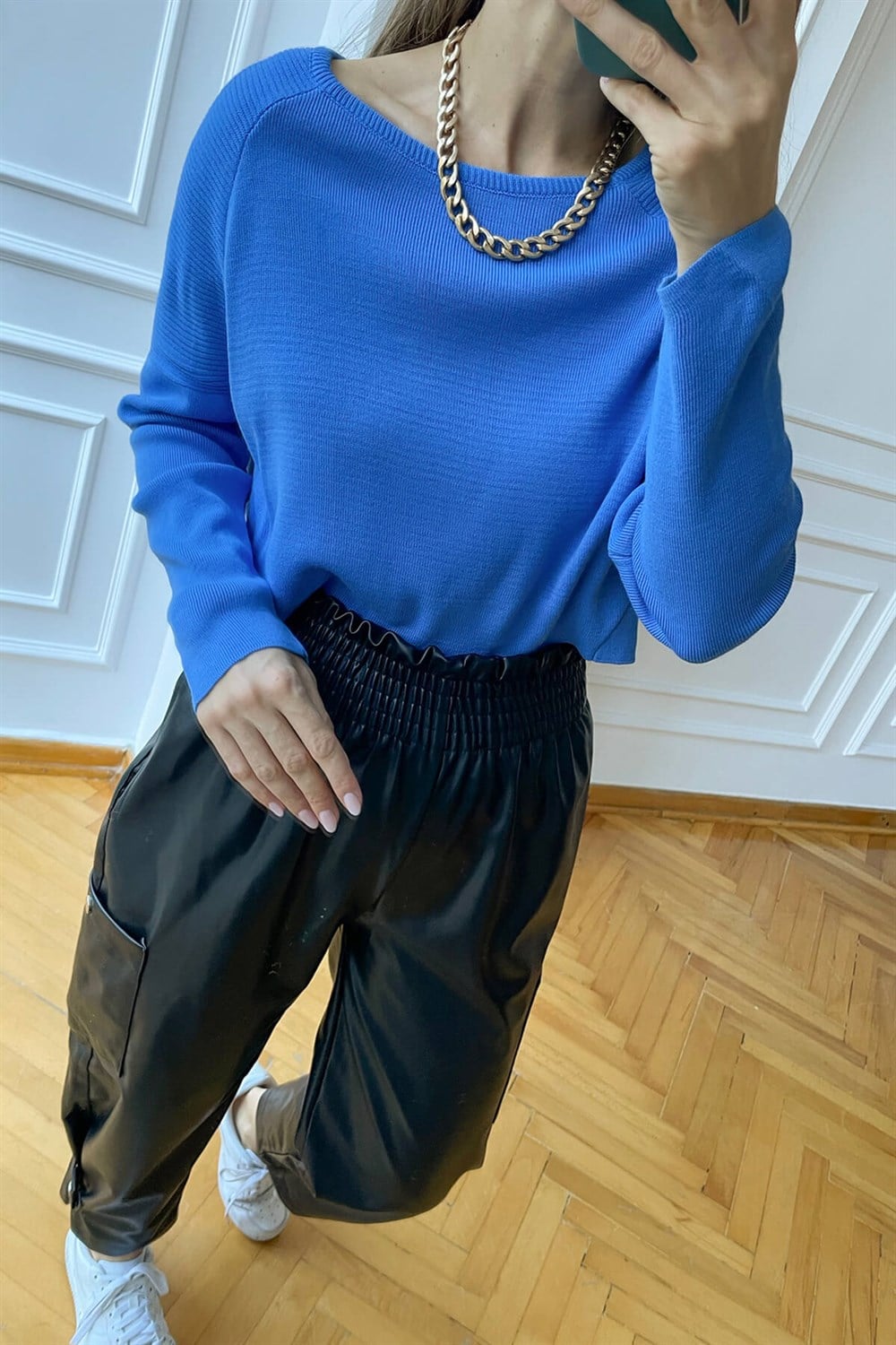 Mavi Bisiklet Yaka Crop Kazak