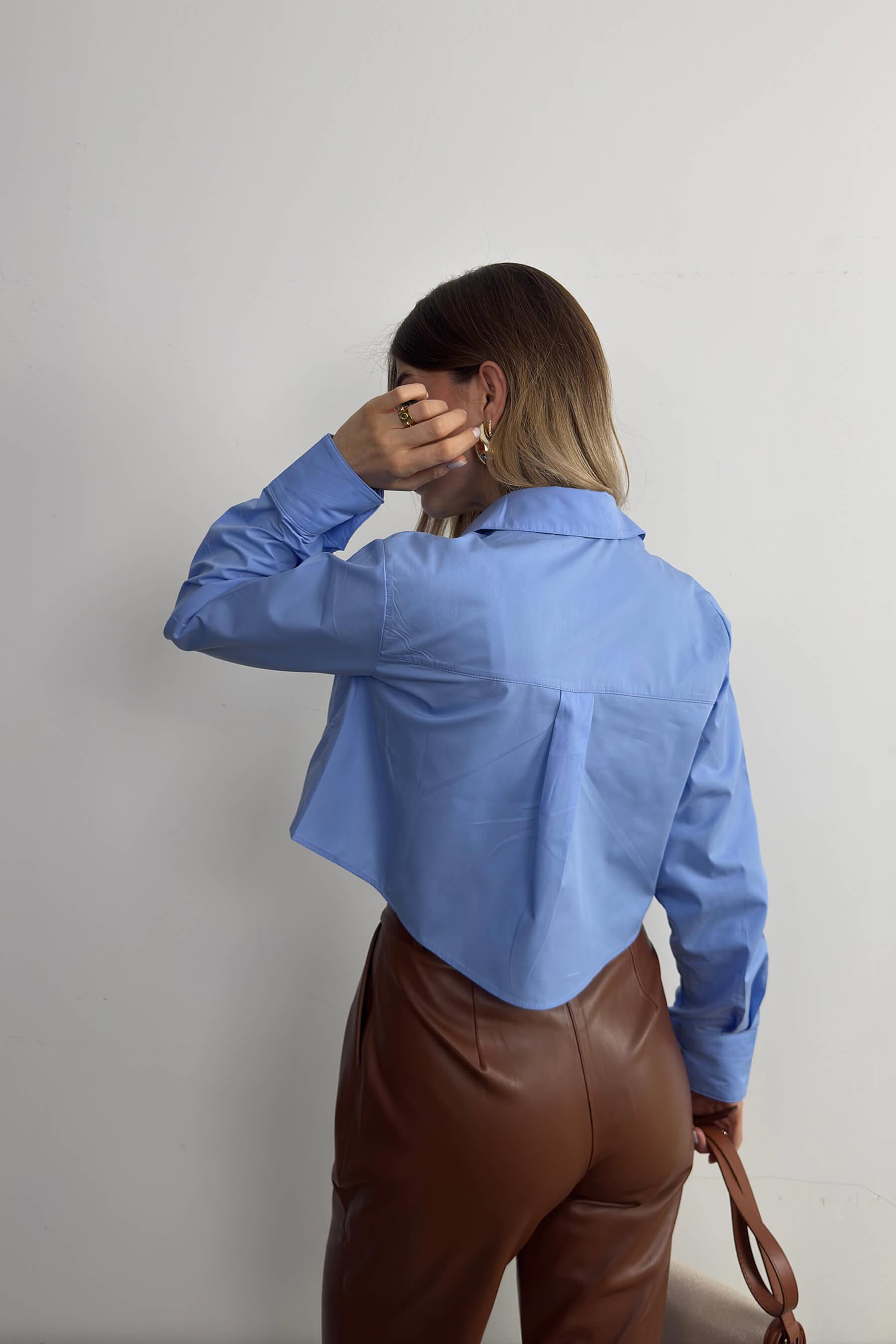 Mavi Crop Poplin Gömlek