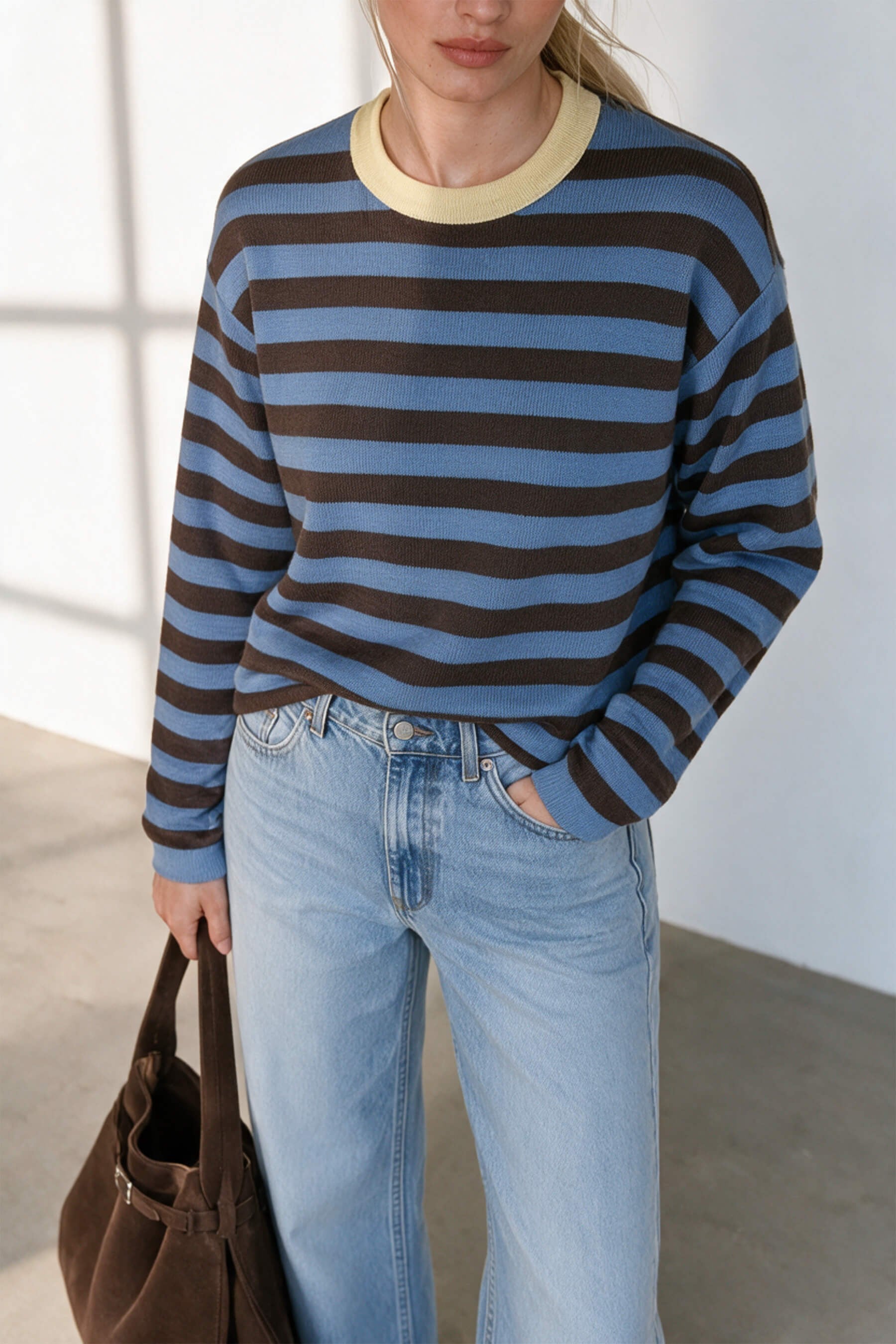 Mavi Kahve Sarı Bisiklet Yaka Triko Kazak