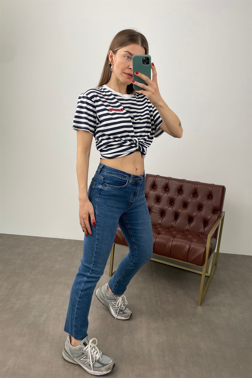 Mavi Likralı Mom Jean