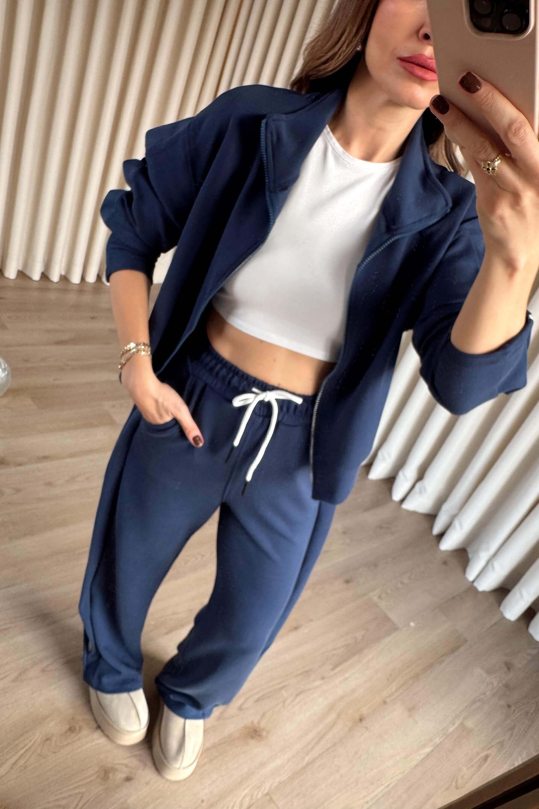 Mavi Şerit Detaylı Fermuarlı Modal Eşofman Takımı