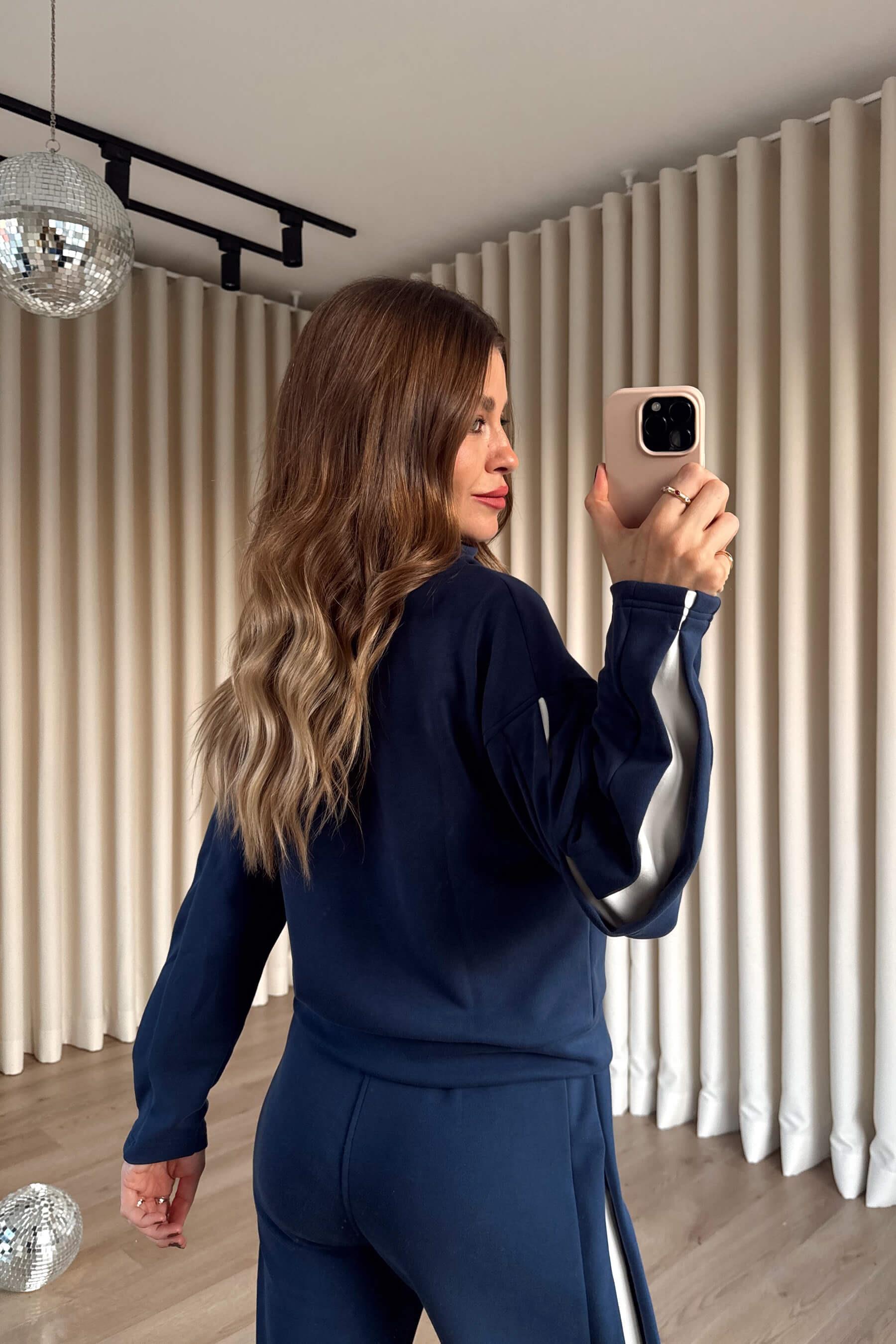 Mavi Şerit Detaylı Fermuarlı Modal Eşofman Takımı