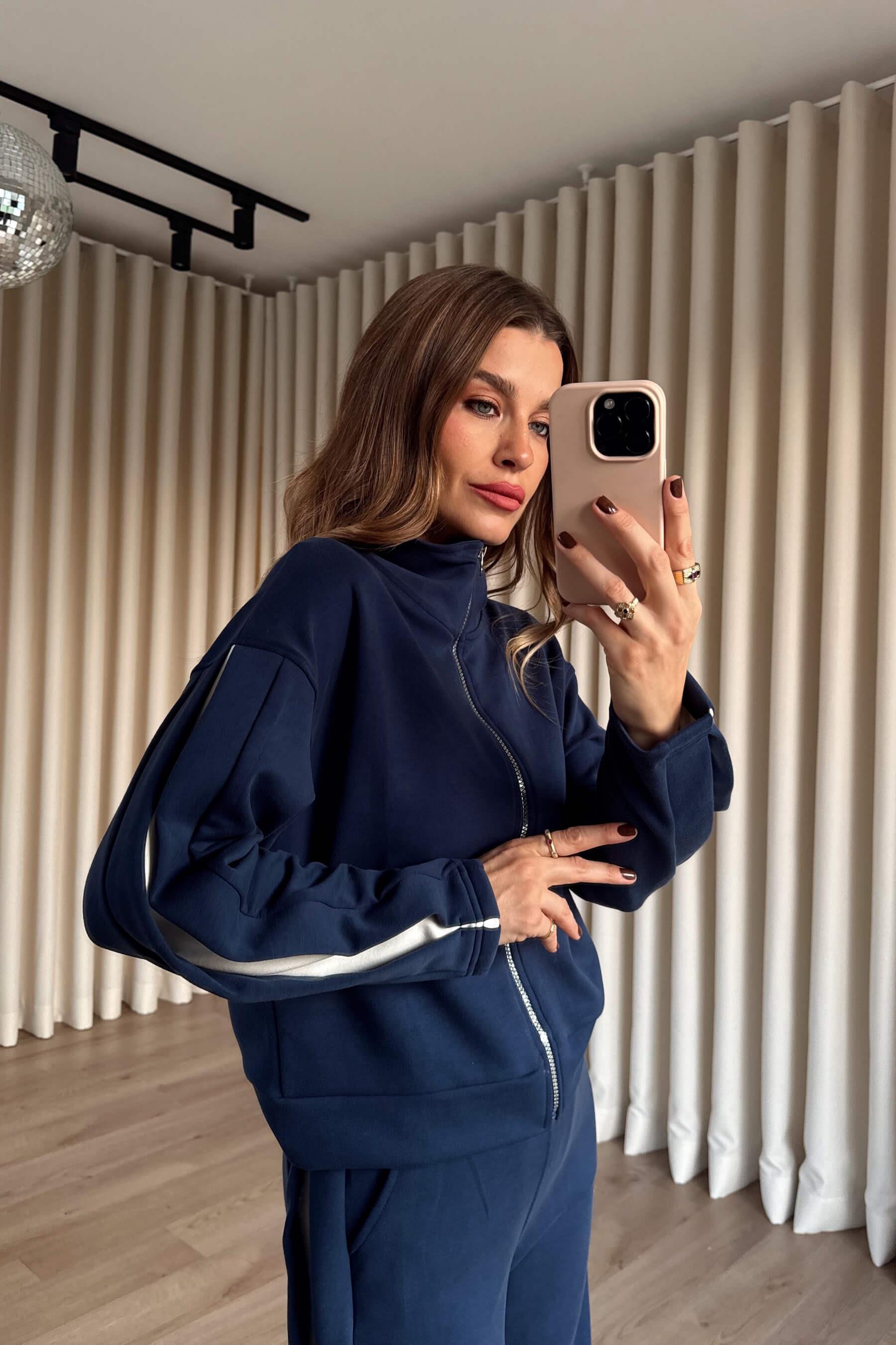 Mavi Şerit Detaylı Fermuarlı Modal Eşofman Takımı