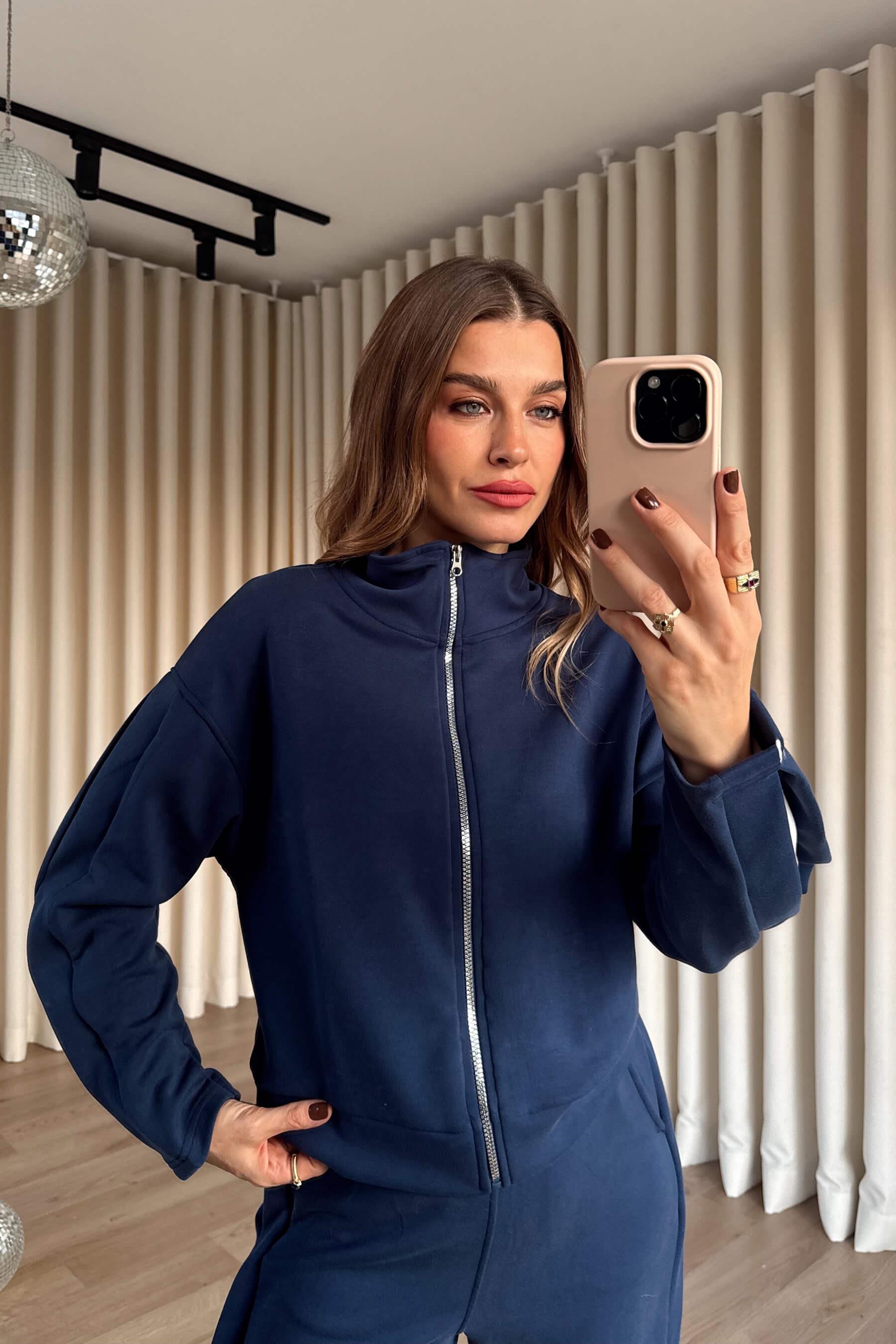 Mavi Şerit Detaylı Fermuarlı Modal Eşofman Takımı