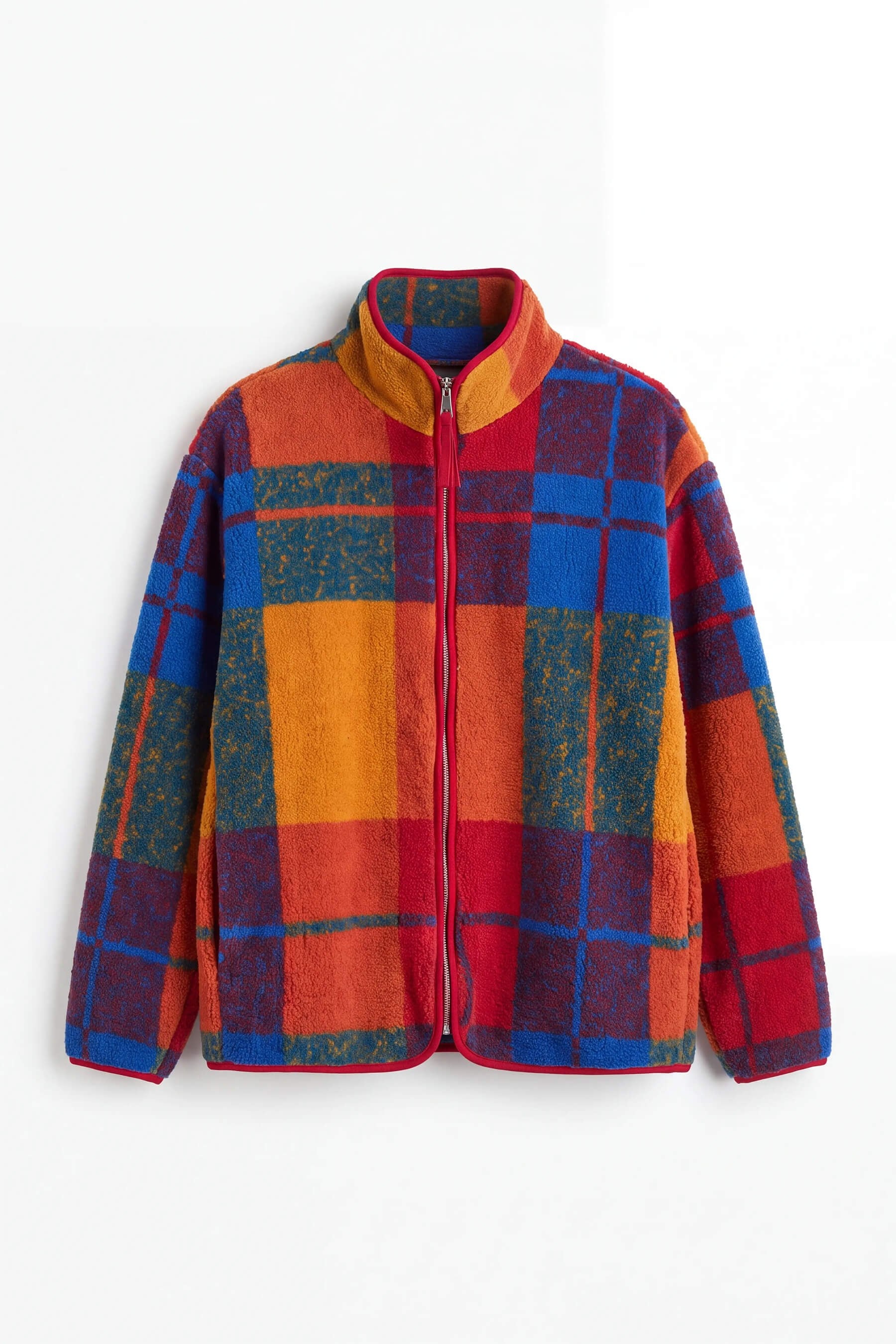 Mavi Turuncu Kırmızı Biyeli Fermuarlı Oversize Peluş Sweatshirt.  ÖN SİPARİŞE AÇILMIŞTIR. 15.10.2026 TARİHİNDE KARGOYA VERİLECEKTİR.