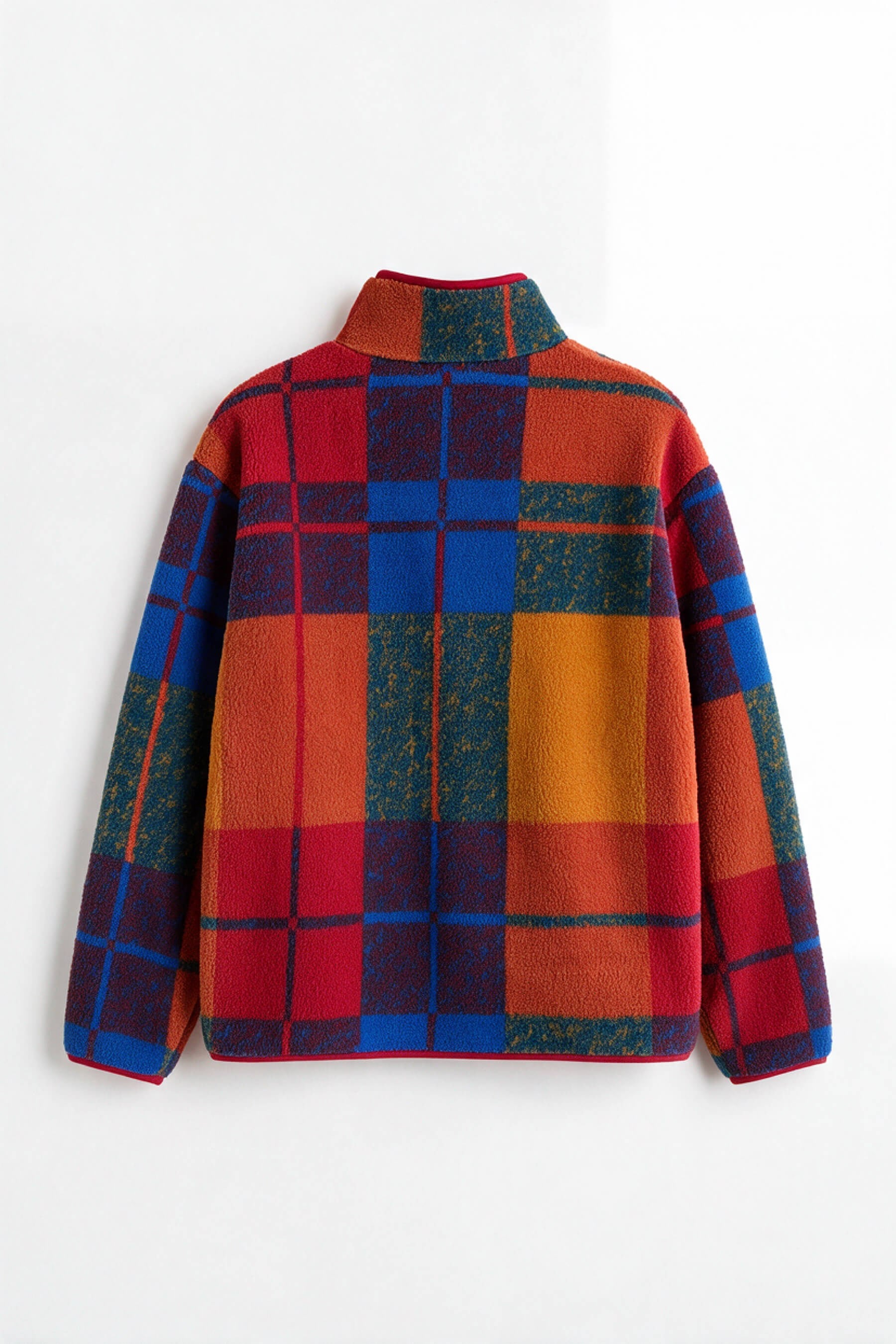 Mavi Turuncu Kırmızı Biyeli Fermuarlı Oversize Peluş Sweatshirt.  ÖN SİPARİŞE AÇILMIŞTIR. 15.10.2026 TARİHİNDE KARGOYA VERİLECEKTİR.