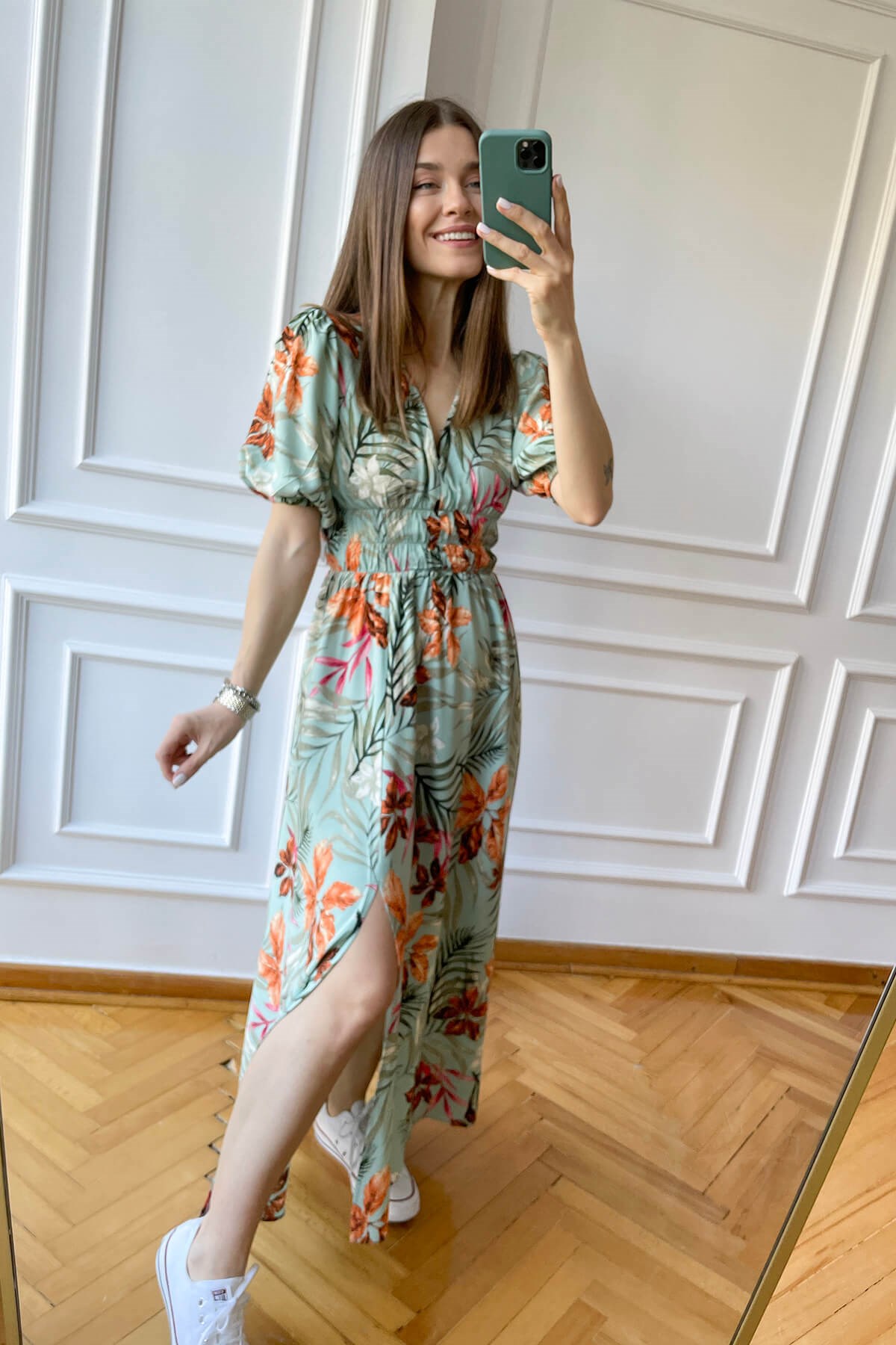 Mint Beli Lastikli Maksi Elbise