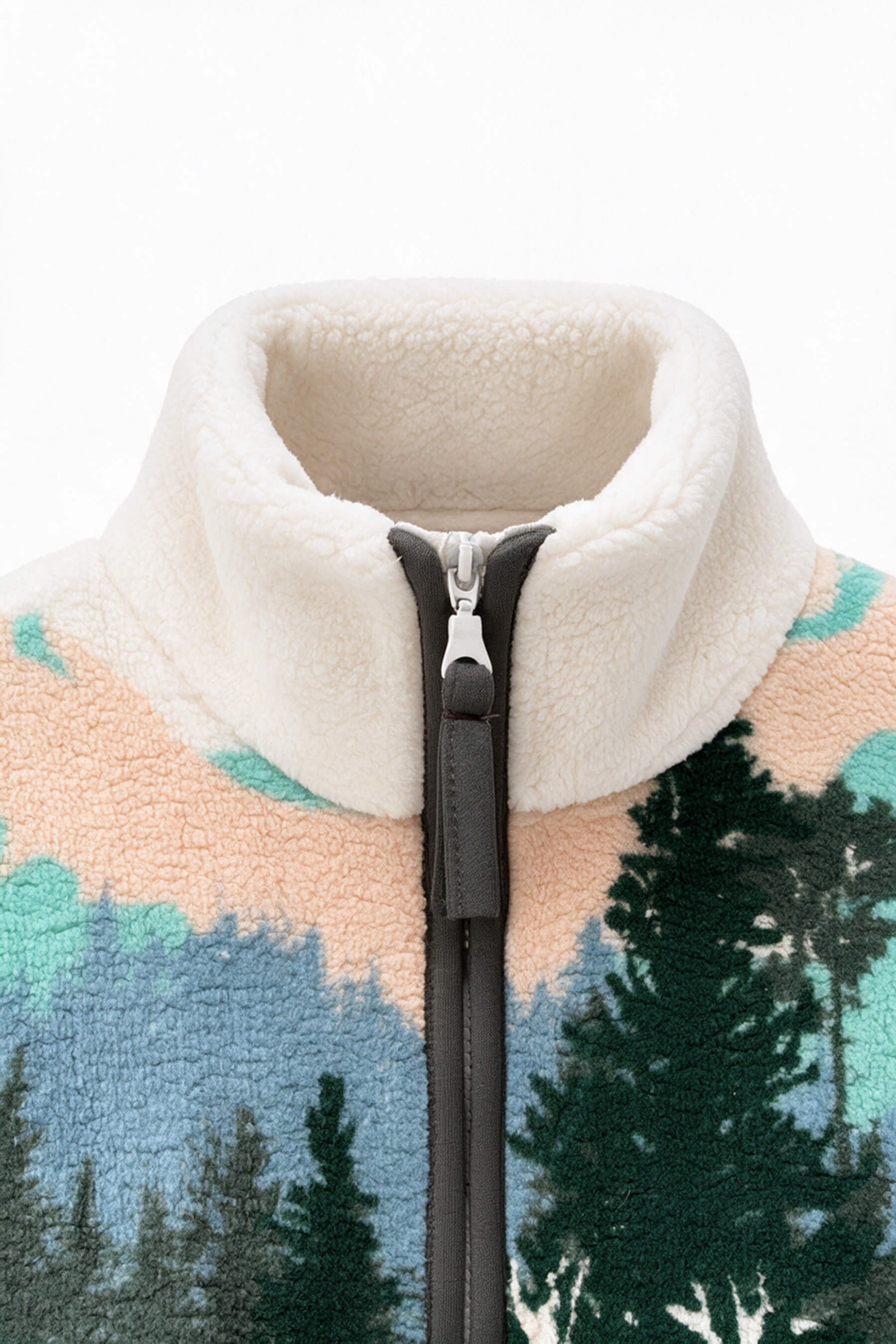 Mint Geyik Desenli Fermuarlı Oversize Peluş Sweatshirt