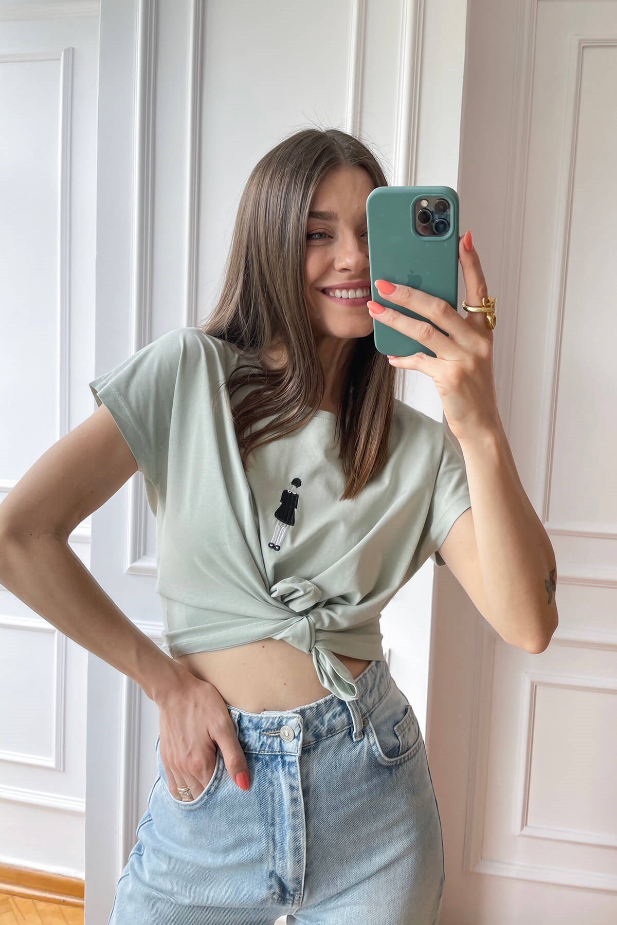 Mint Kız Nakışlı T-Shirt