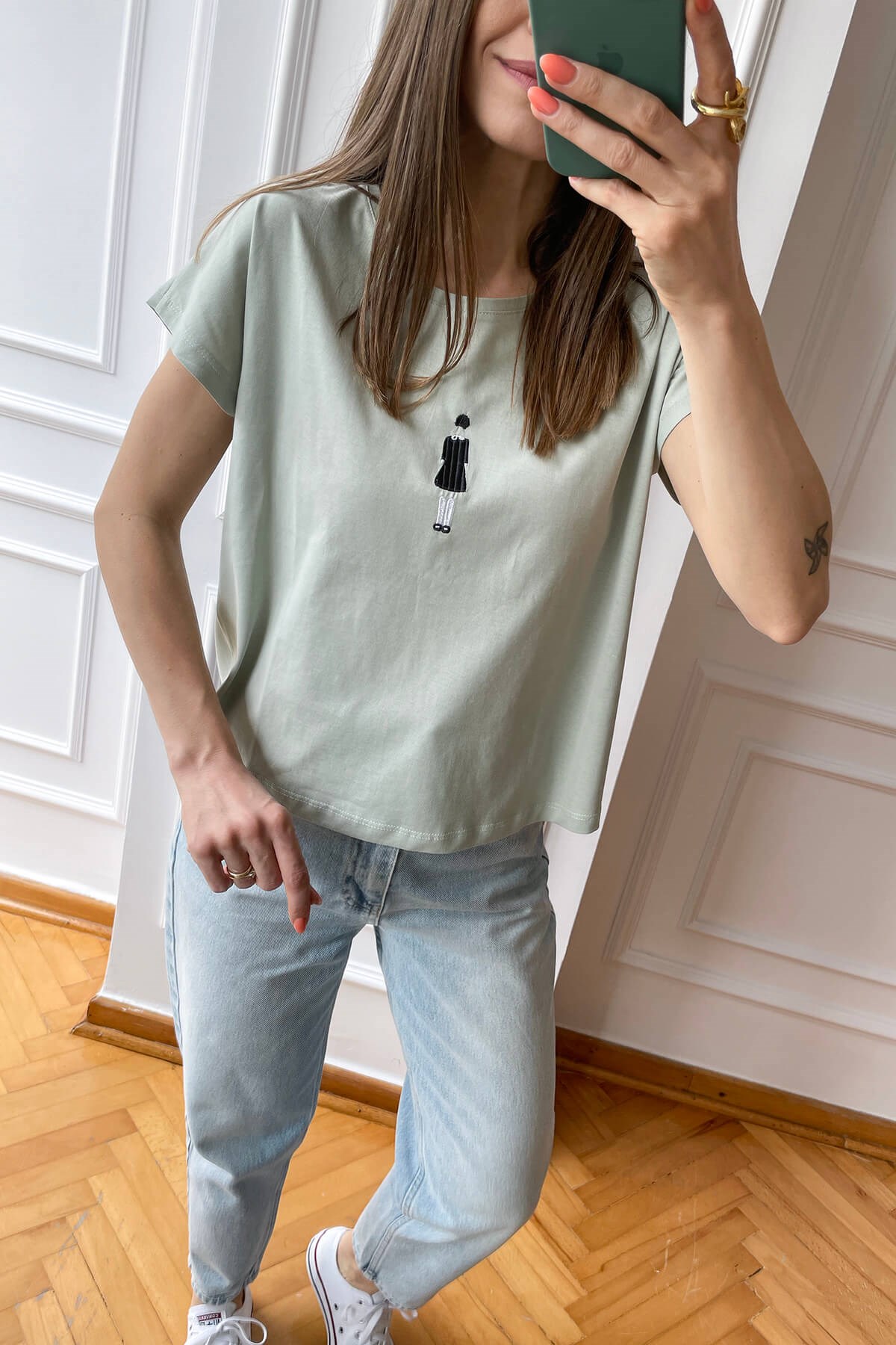 Mint Kız Nakışlı T-Shirt