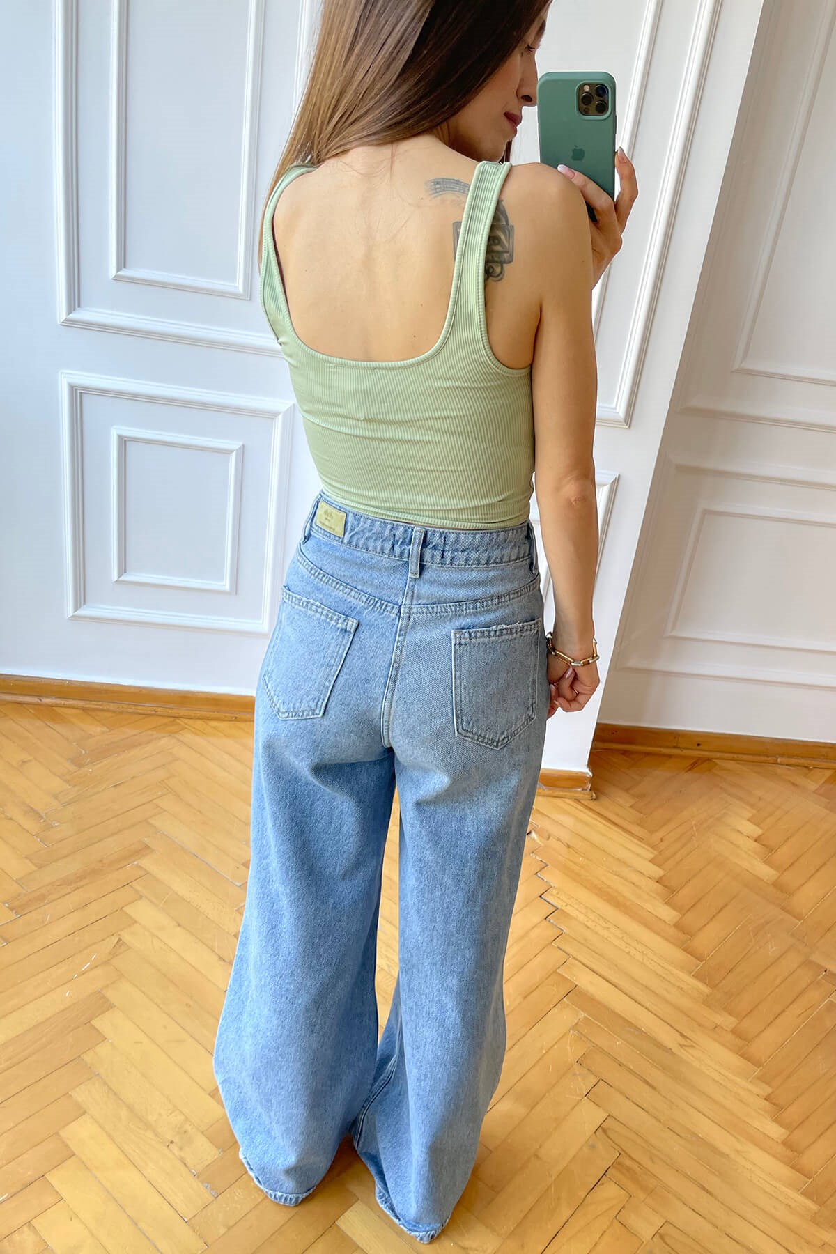 Mint Önü Çıtçıtlı Crop Atlet