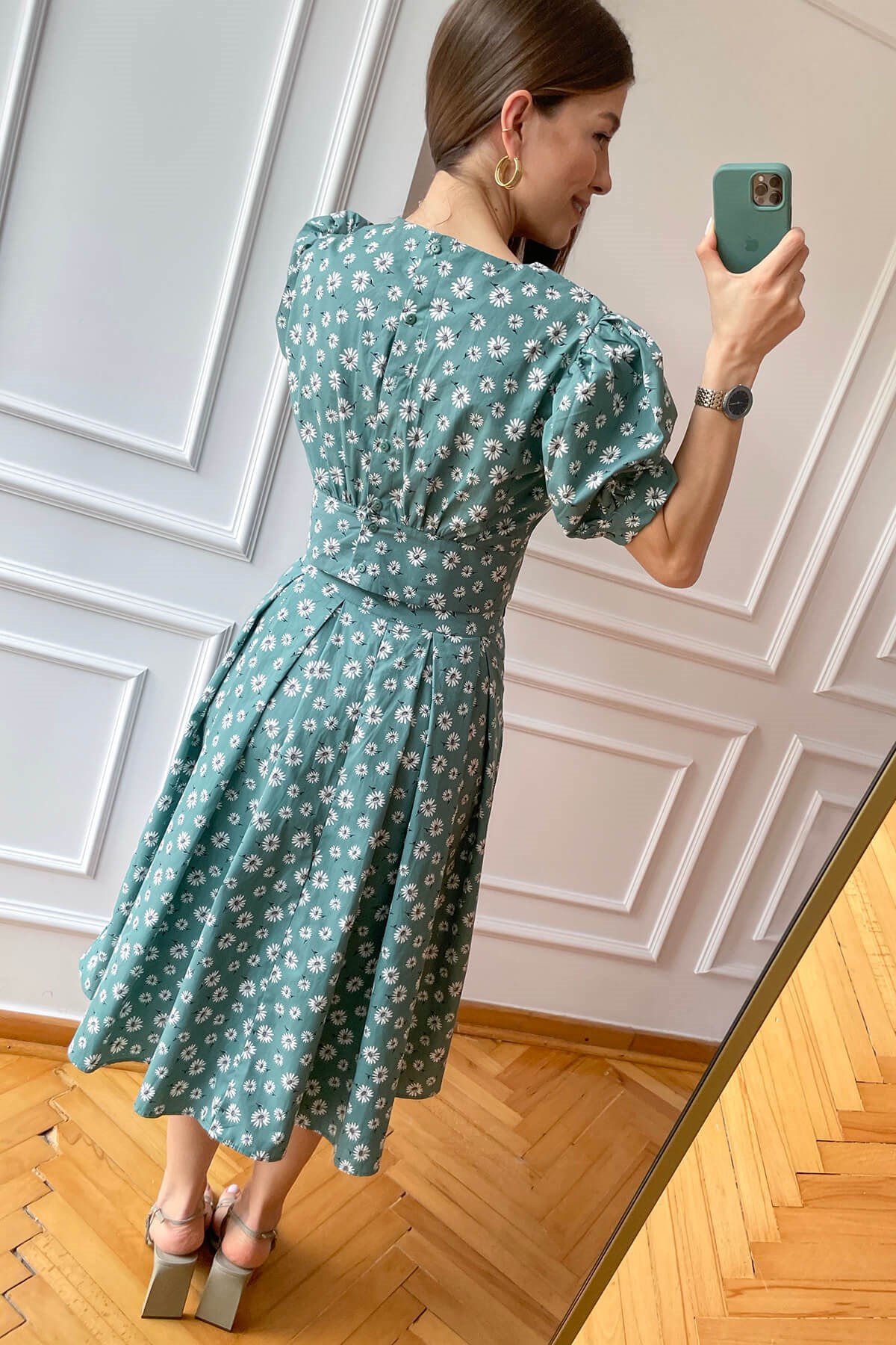 Mint Papatya Desen Etek ve Crop