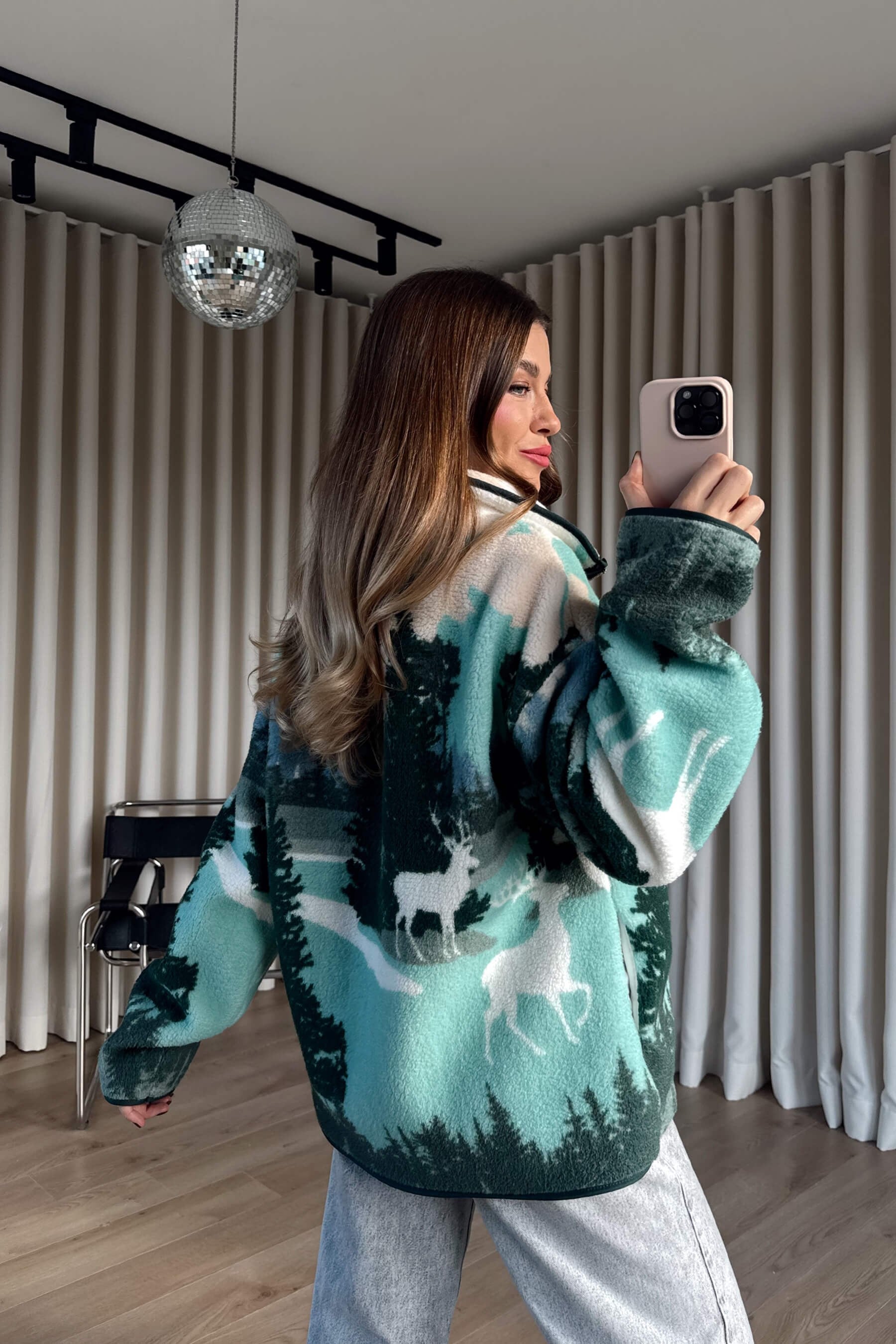 Mint Yarım Fermuarlı Oversize Peluş Sweatshirt