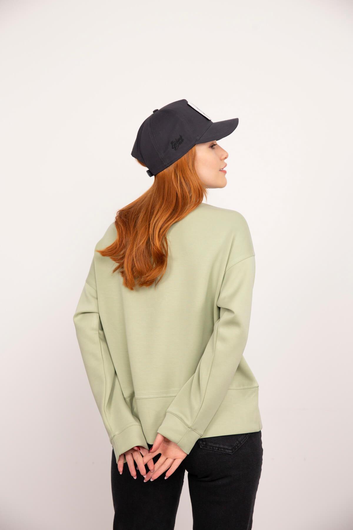 Mint Yeşili Yarım Balıkçı Pamuklu Sweatshirt