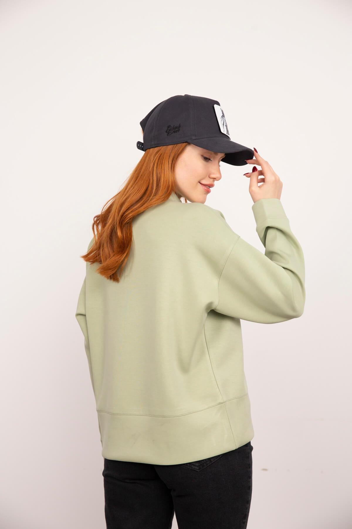 Mint Yeşili Yarım Balıkçı Pamuklu Sweatshirt