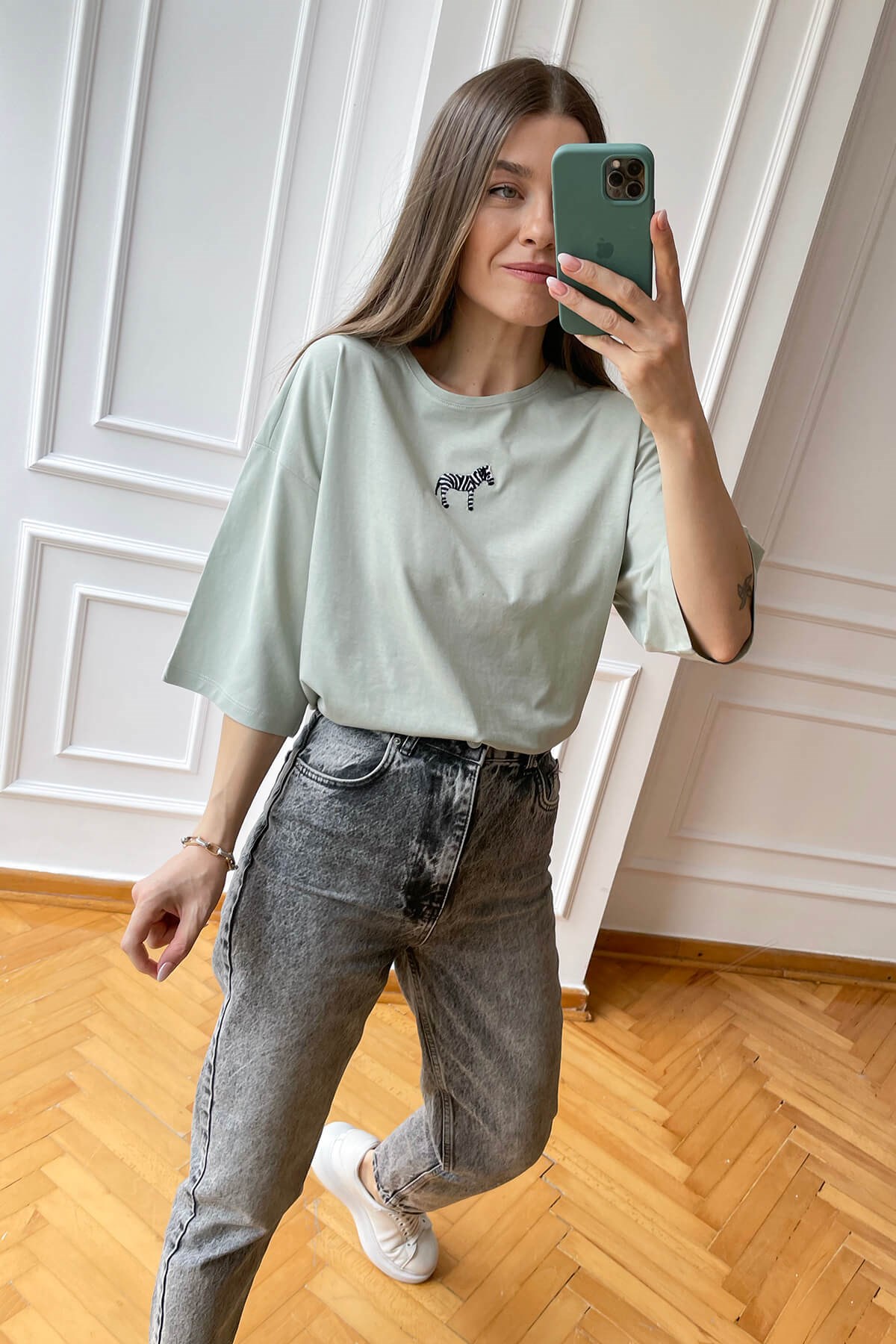 Mint Zebra Nakışlı T-Shirt