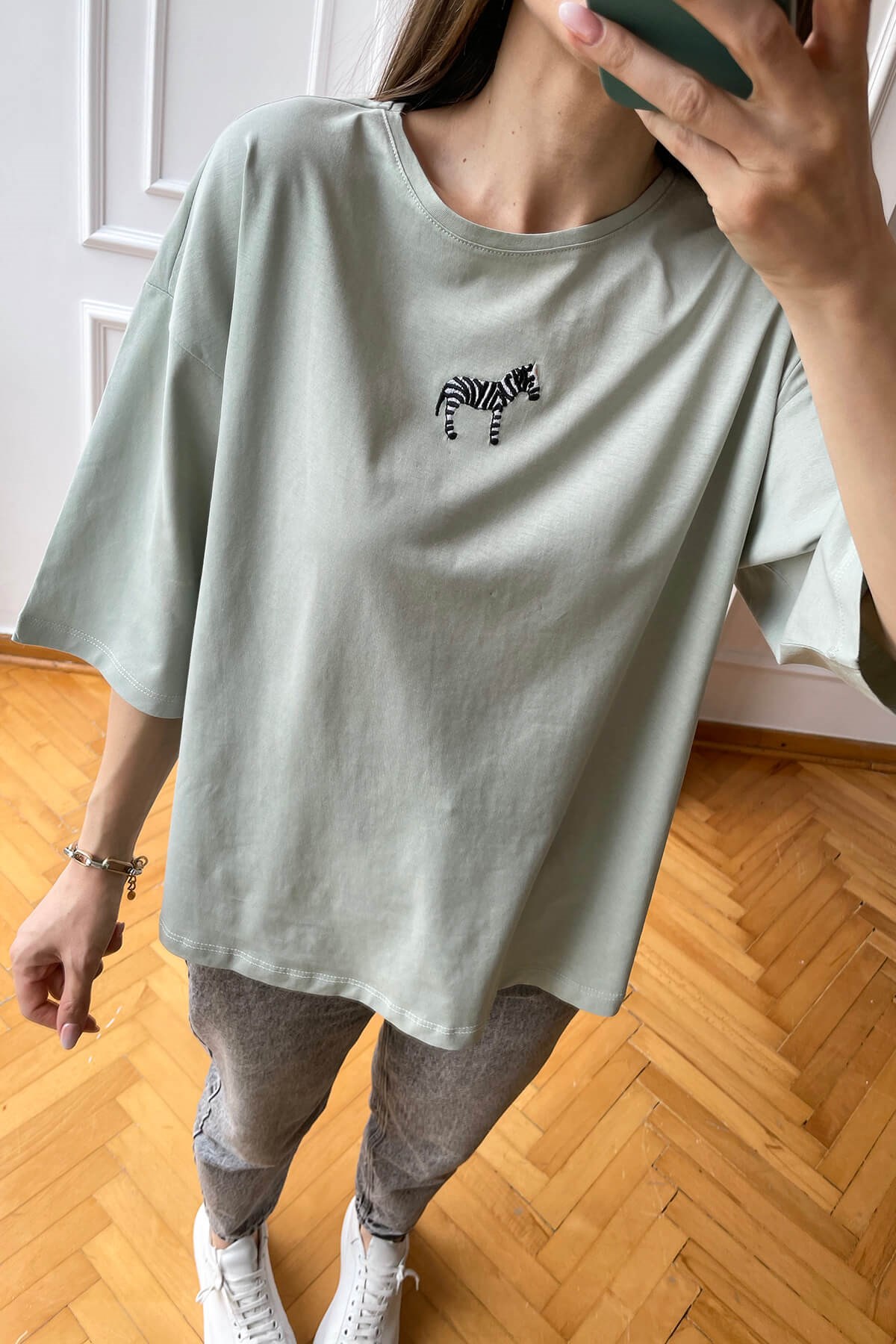 Mint Zebra Nakışlı T-Shirt