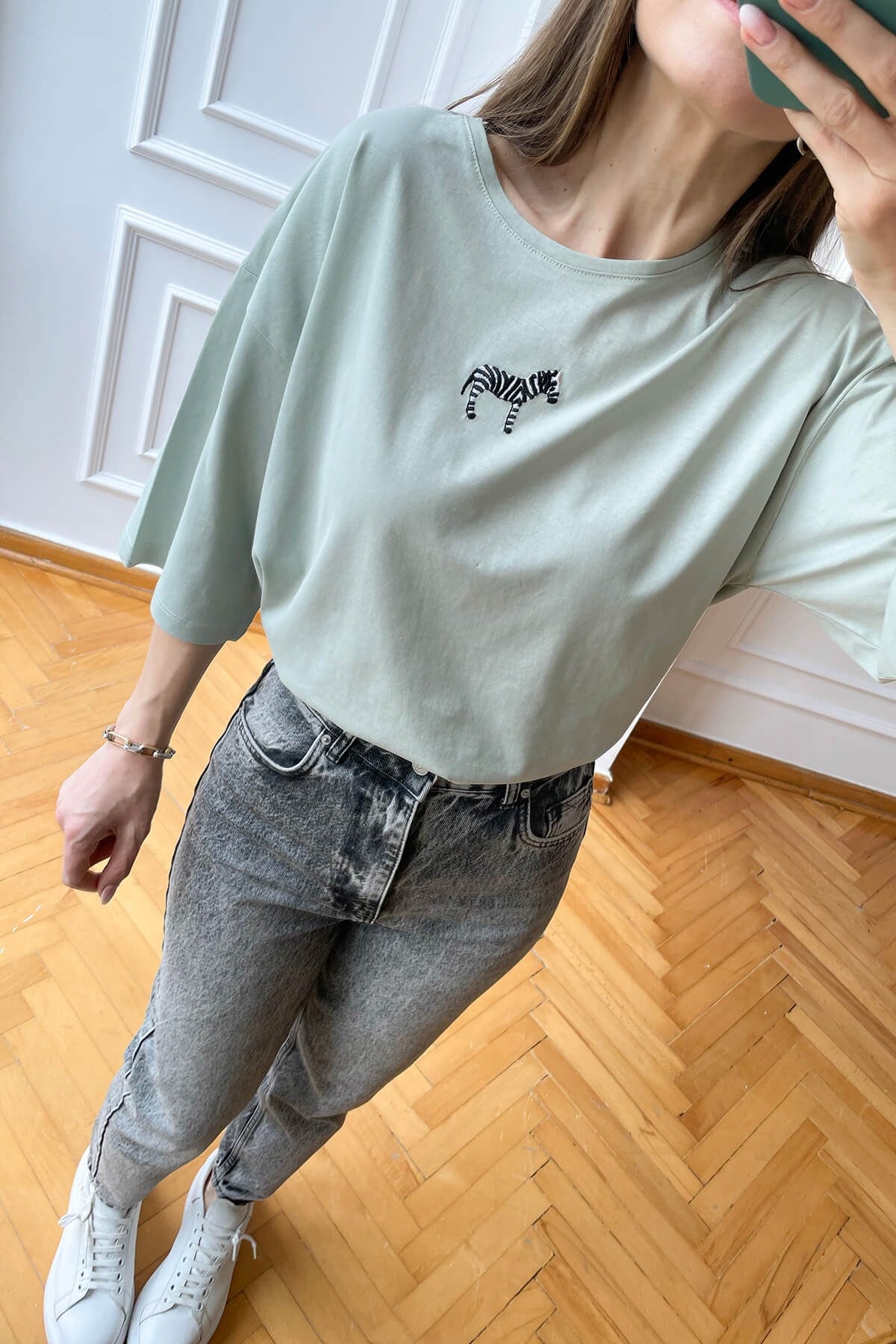 Mint Zebra Nakışlı T-Shirt