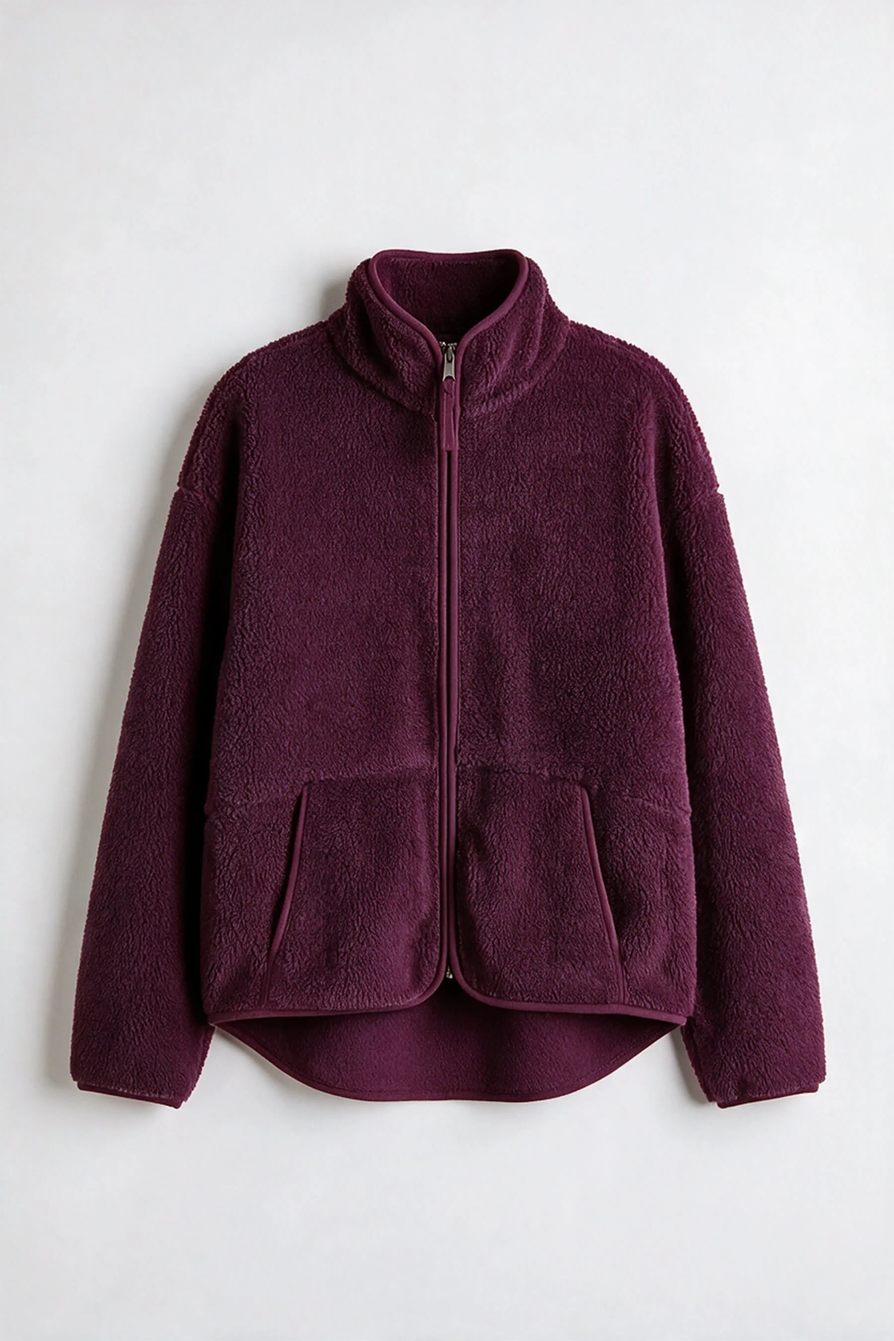 Mürdüm Fermuarlı Oversize Peluş Sweatshirt