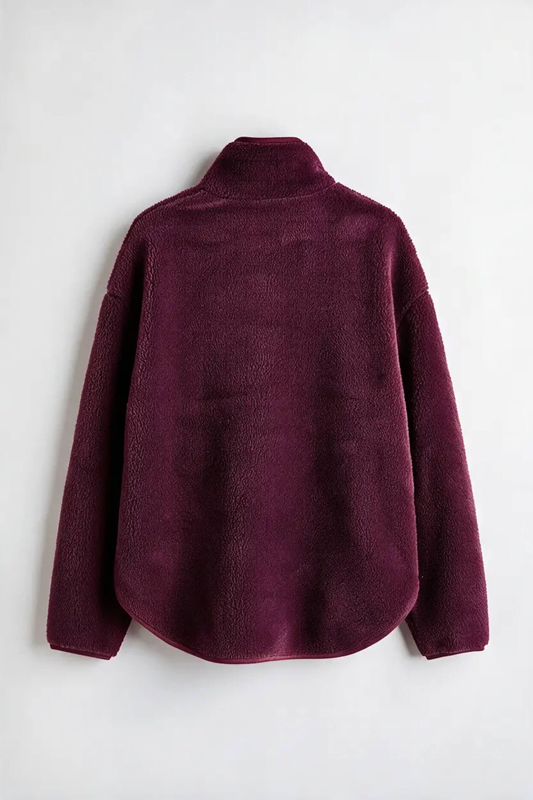 Mürdüm Fermuarlı Oversize Peluş Sweatshirt